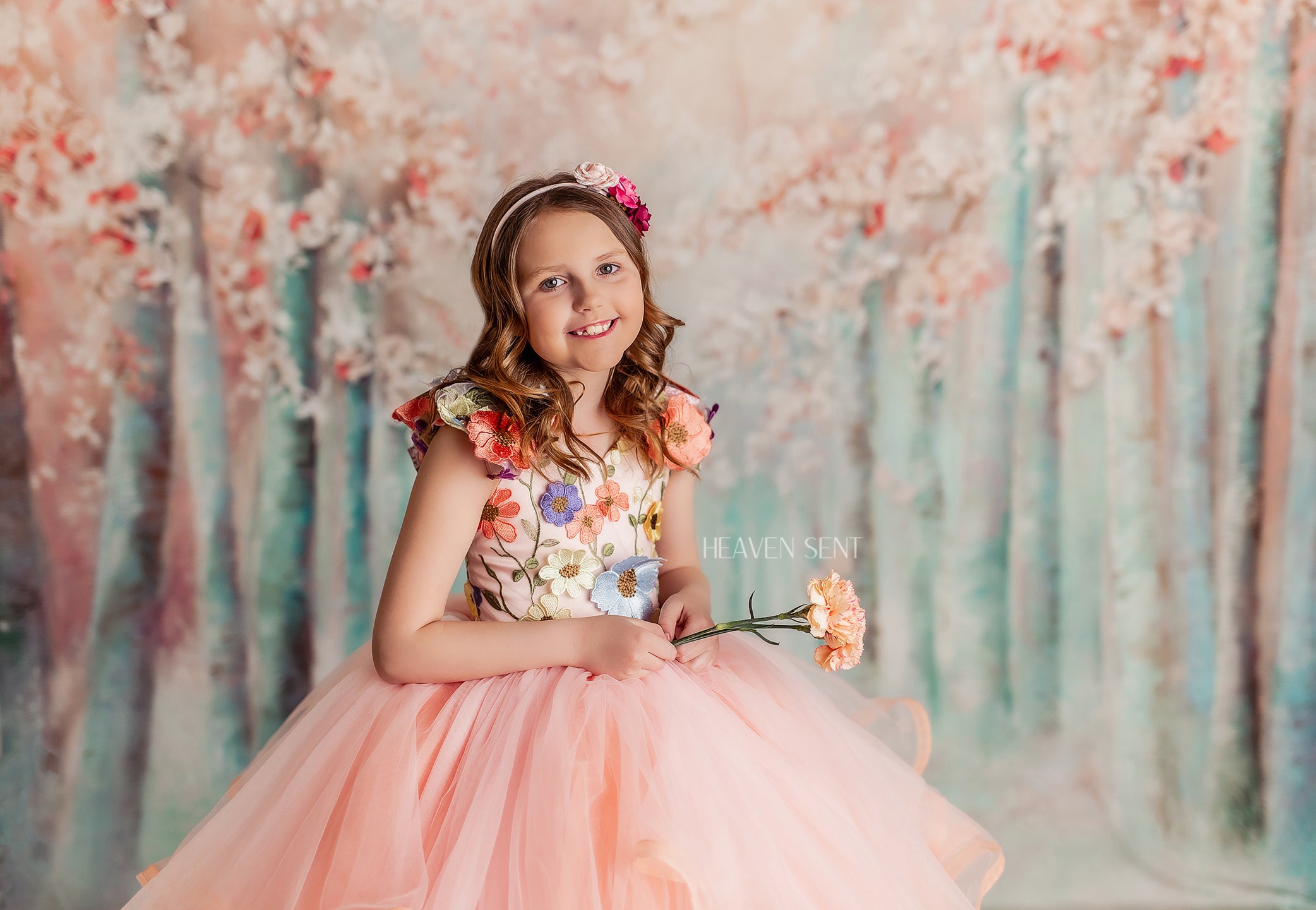 "Taylor" in Coral Peach - Floor Length Dress ( 7 Year - Petite 8 Year)