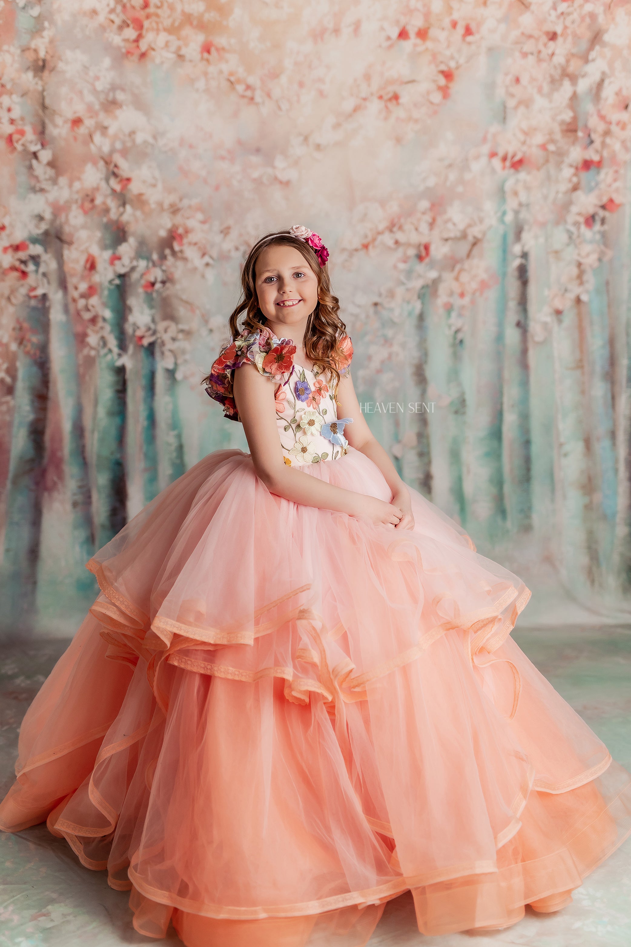 "Taylor" in Coral Peach - Floor Length Dress ( 7 Year - Petite 8 Year)
