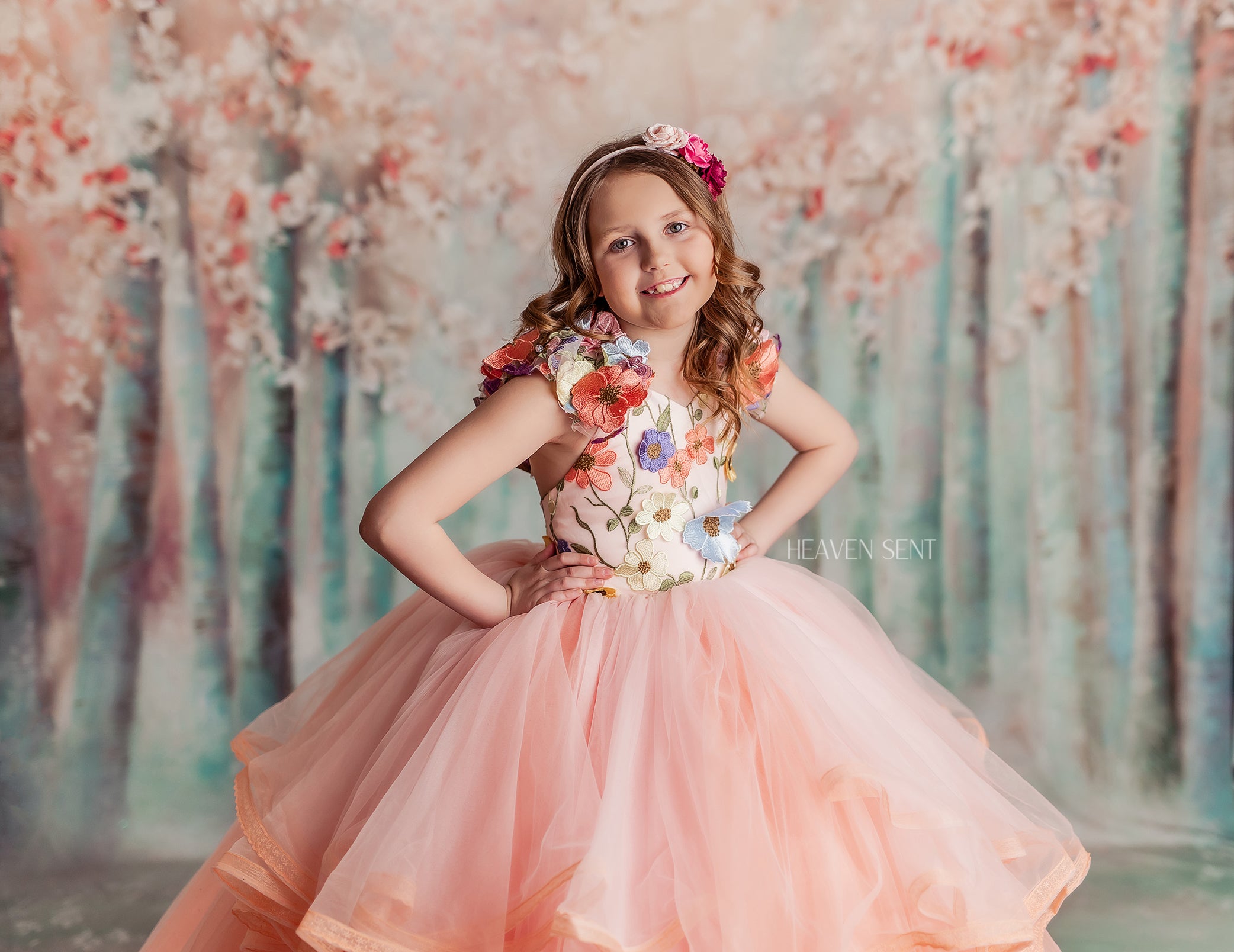 "Taylor" in Coral Peach - Floor Length Dress ( 7 Year - Petite 8 Year)