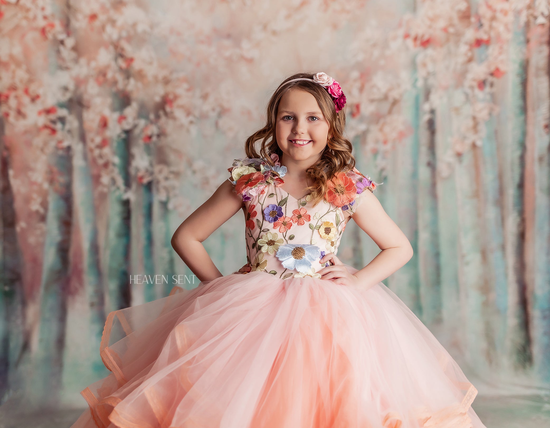 "Taylor" in Coral Peach - Floor Length Dress ( 7 Year - Petite 8 Year)