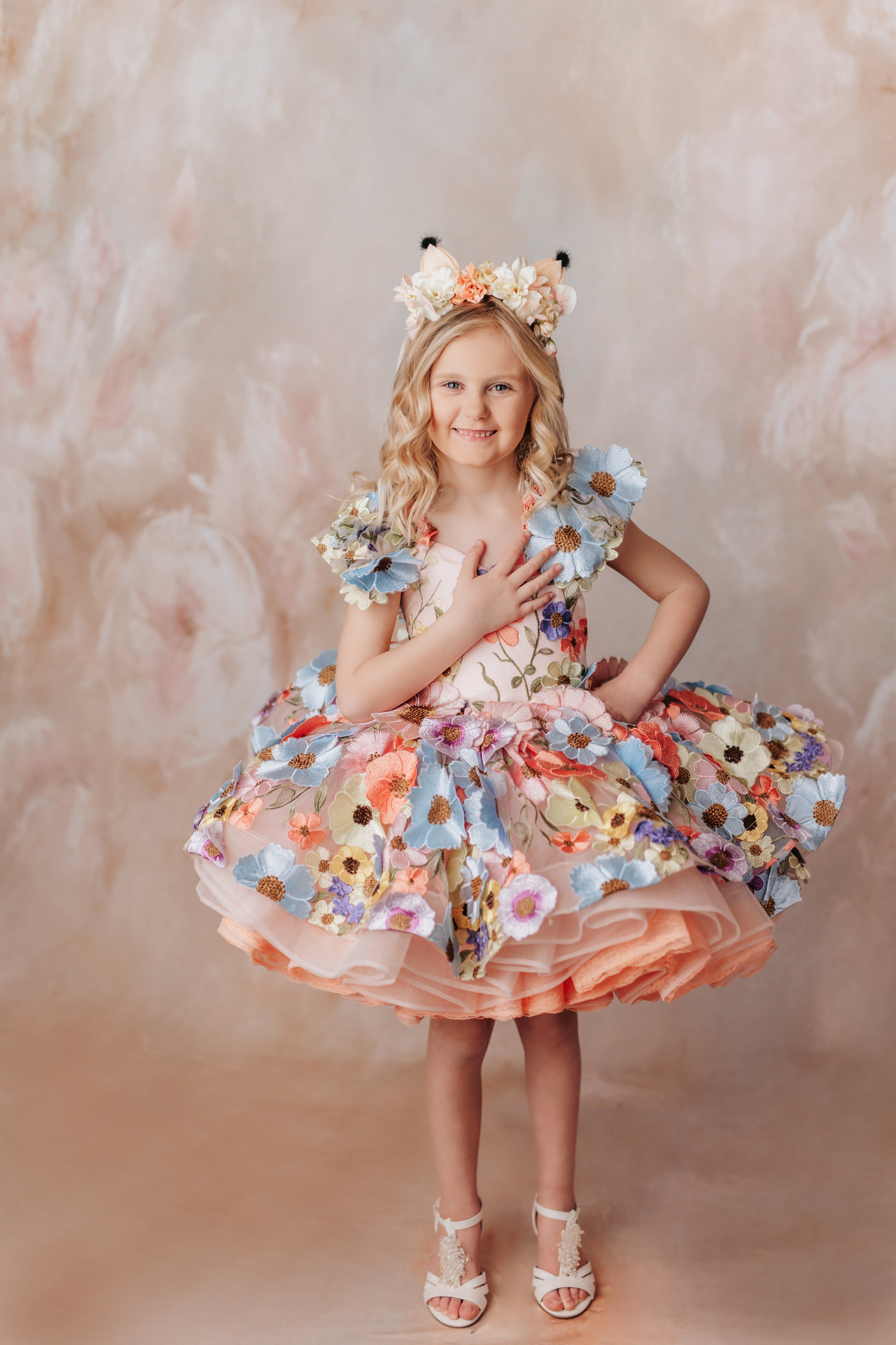 "Taylor" in Coral Peach - Petal Short Length Dress ( 5 Year - Petite 6 Year)