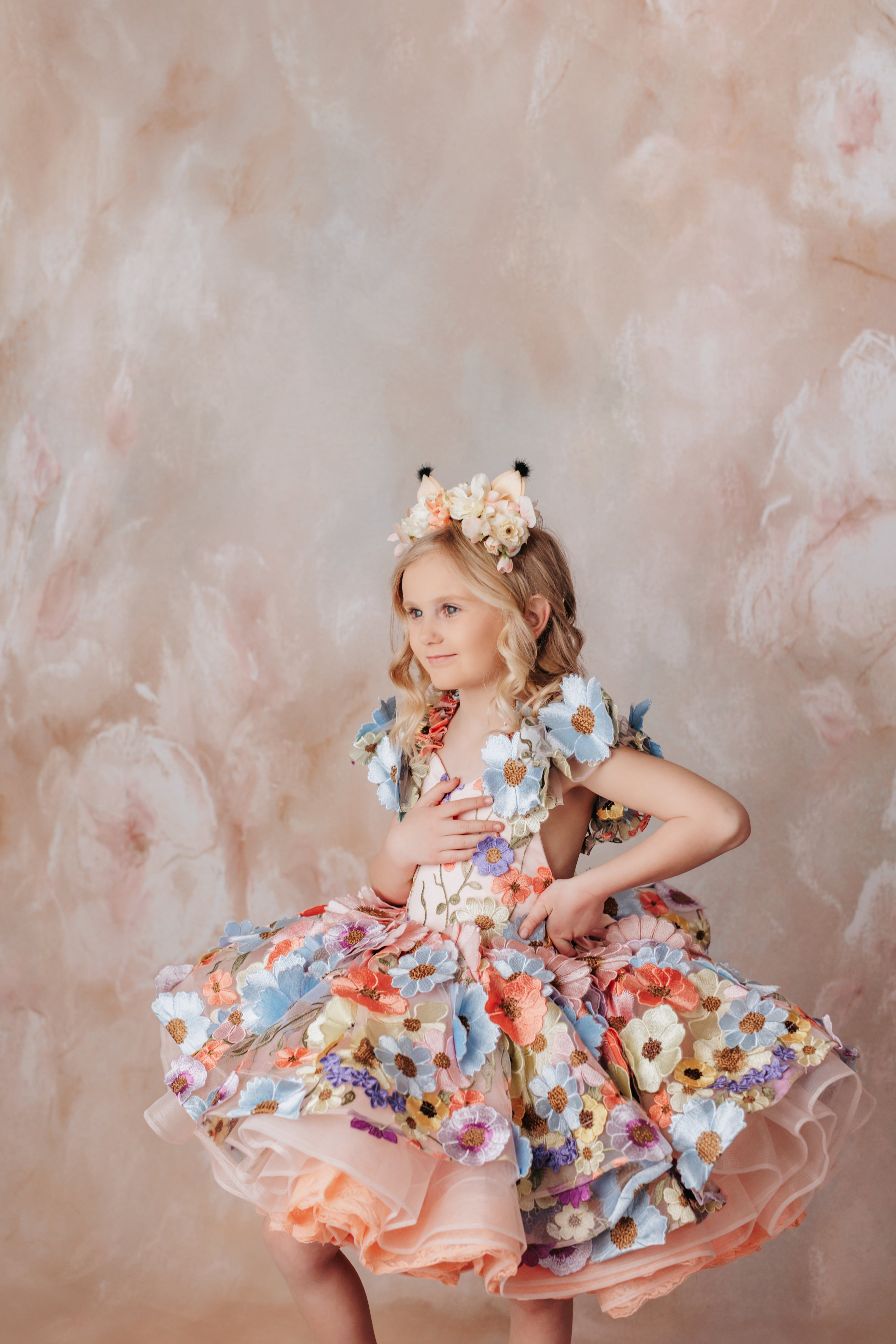 "Taylor" in Coral Peach - Petal Short Length Dress ( 5 Year - Petite 6 Year)