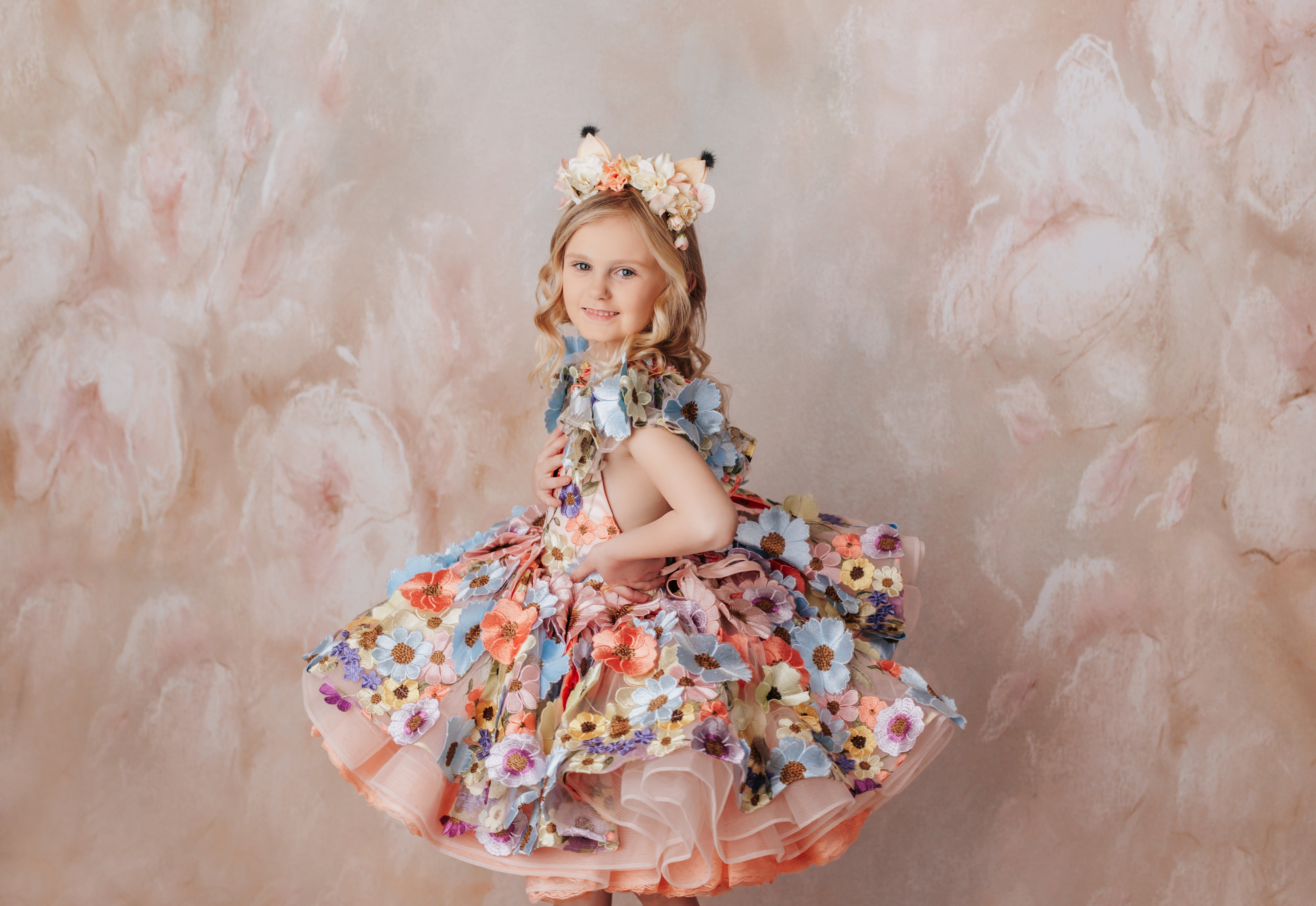 "Taylor" in Coral Peach - Petal Short Length Dress ( 5 Year - Petite 6 Year)