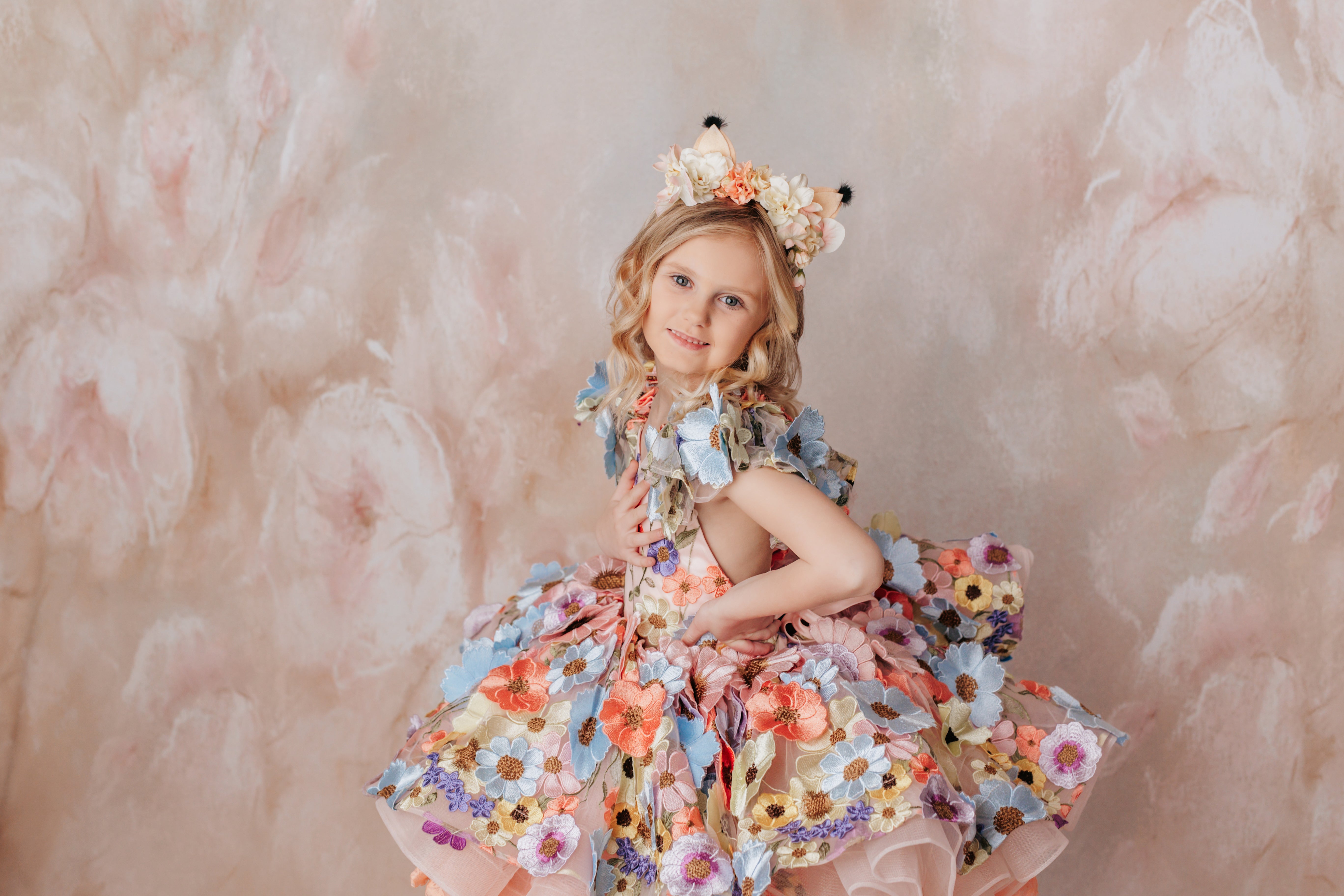 "Taylor" in Coral Peach - Petal Short Length Dress ( 5 Year - Petite 6 Year)
