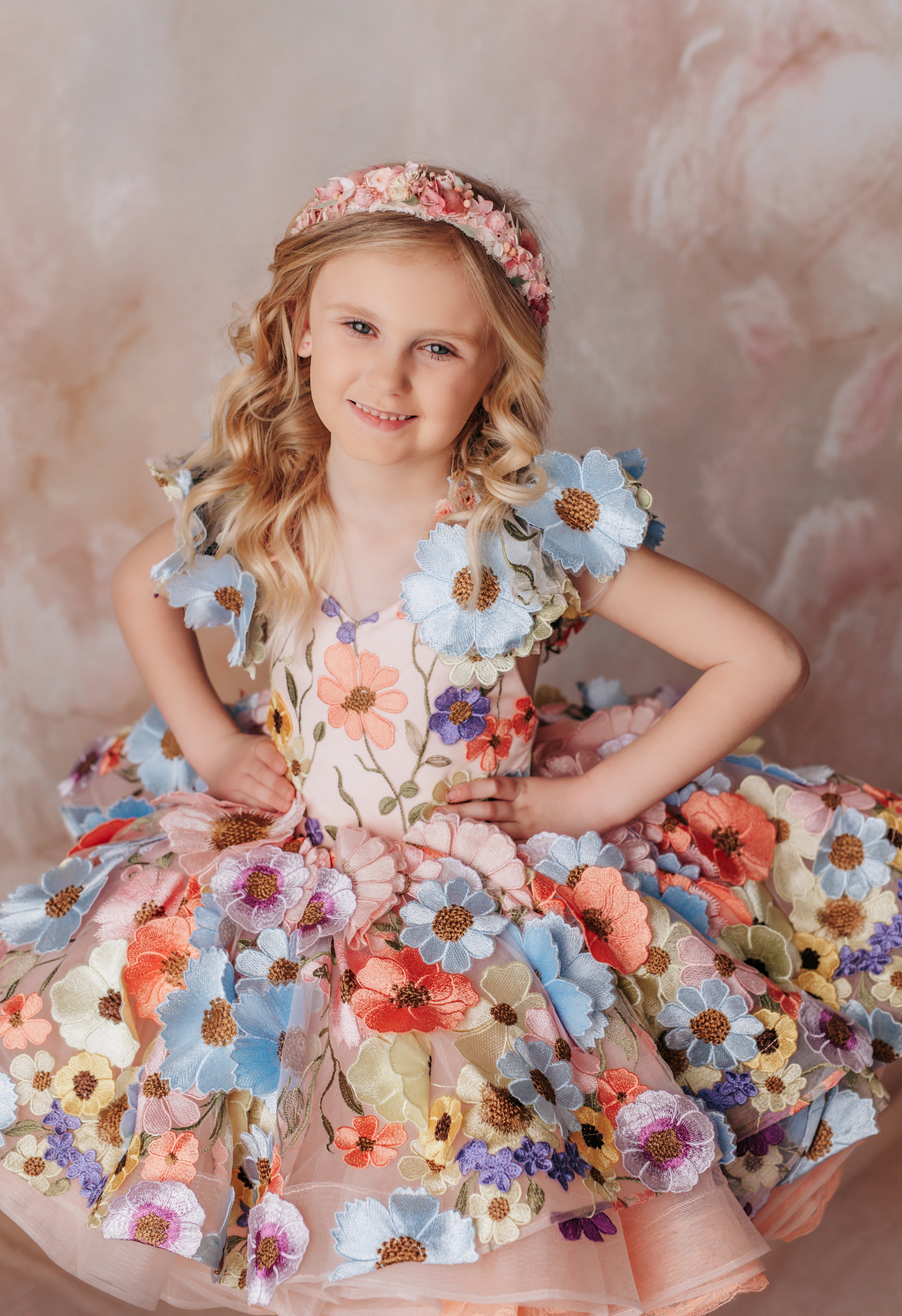 "Taylor" in Coral Peach - Petal Short Length Dress ( 5 Year - Petite 6 Year)