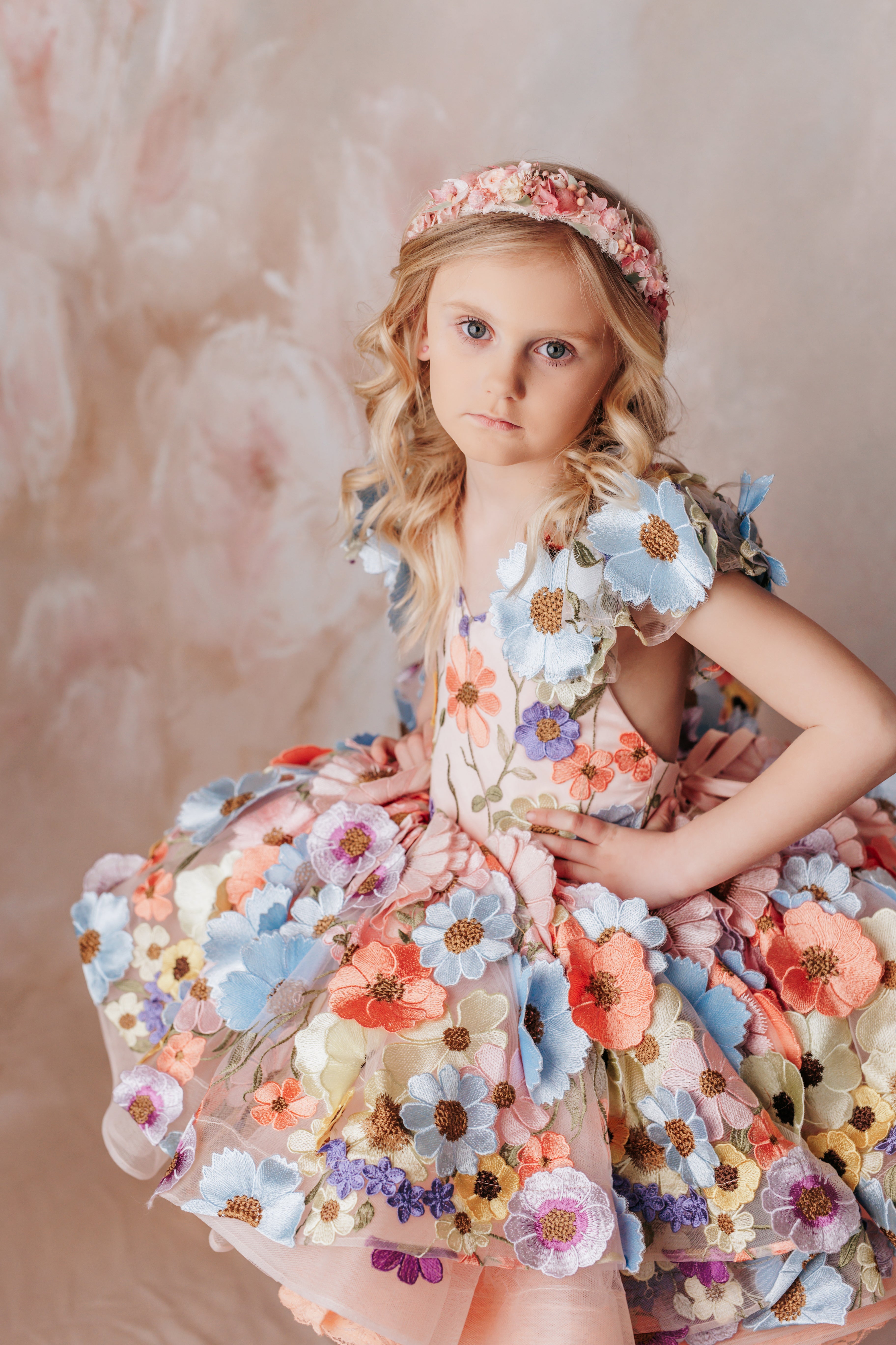 "Taylor" in Coral Peach - Petal Short Length Dress ( 5 Year - Petite 6 Year)