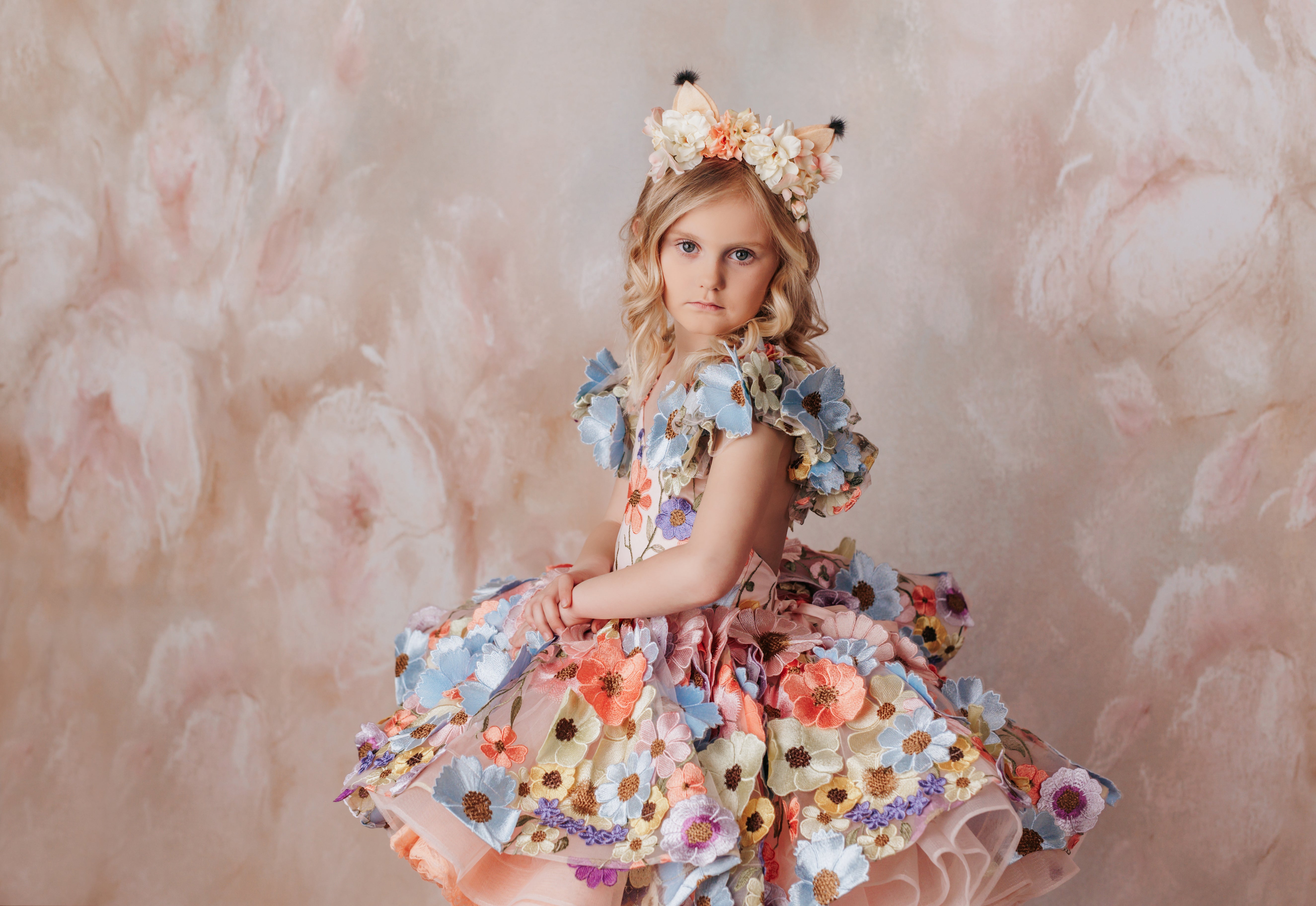 "Taylor" in Coral Peach - Petal Short Length Dress ( 5 Year - Petite 6 Year)