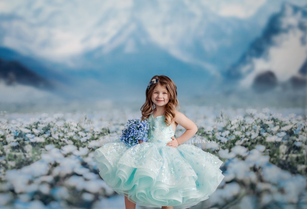 "Mystical Dreams" Butterflies- Seafoam - Petal Length Dress ( 4 Year - Petite 5 Year)