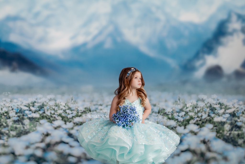 "Mystical Dreams" Butterflies- Seafoam - Petal Length Dress ( 4 Year - Petite 5 Year)