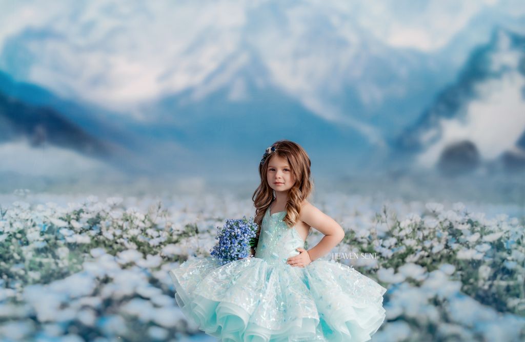 "Mystical Dreams" Butterflies- Seafoam - Petal Length Dress ( 4 Year - Petite 5 Year)