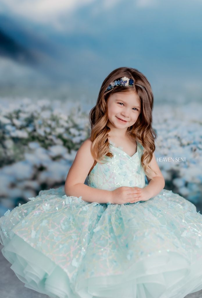 "Mystical Dreams" Butterflies- Seafoam - Petal Length Dress ( 4 Year - Petite 5 Year)