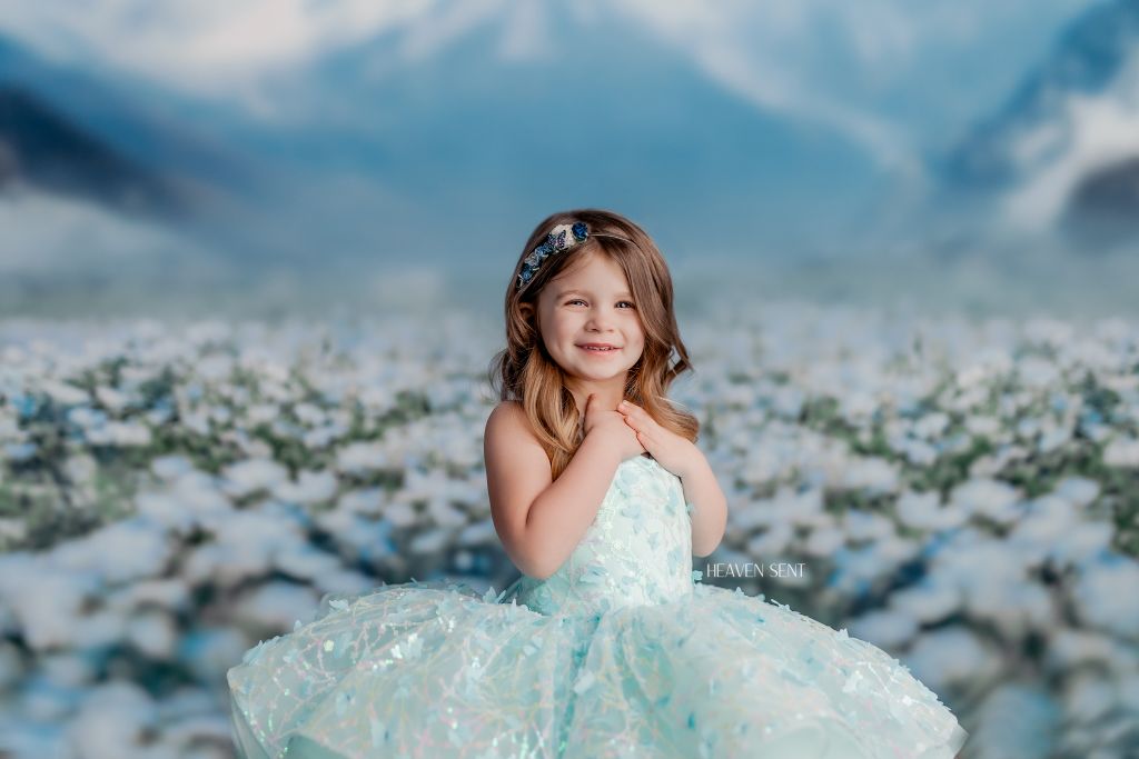 "Mystical Dreams" Butterflies- Seafoam - Petal Length Dress ( 4 Year - Petite 5 Year)