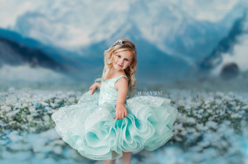 "Mystical Dreams" Butterflies- Seafoam - Petal Length Dress ( 4 Year - Petite 5 Year)