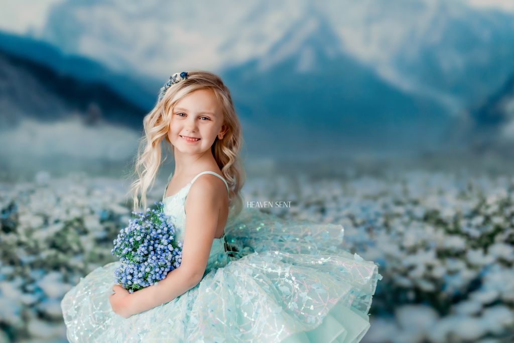 "Mystical Dreams" Butterflies- Seafoam - Petal Length Dress ( 4 Year - Petite 5 Year)
