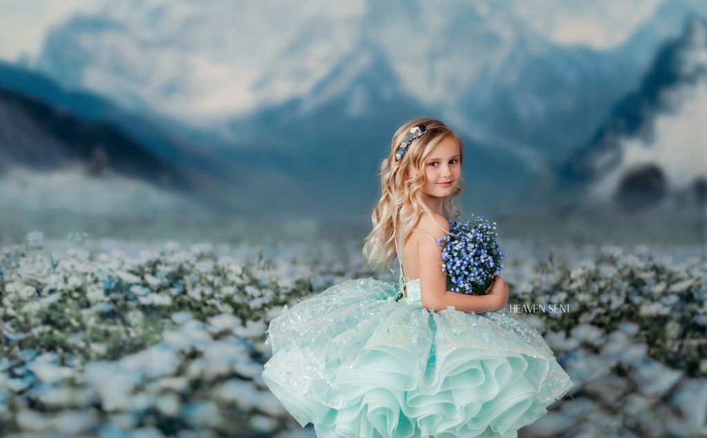 "Mystical Dreams" Butterflies- Seafoam - Petal Length Dress ( 4 Year - Petite 5 Year)