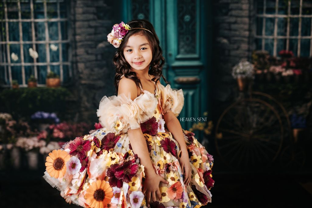 "Taylor" in Champagne - Petal Short Length Dress ( 6 Year - Petite 7 Year)