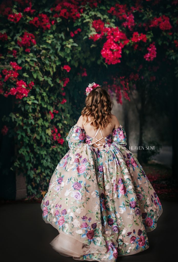 RETRIED RENTAL EUC "Scout" - High Low Gown + Detachable Sleeves ( 7 Year - Petite 9 Year)