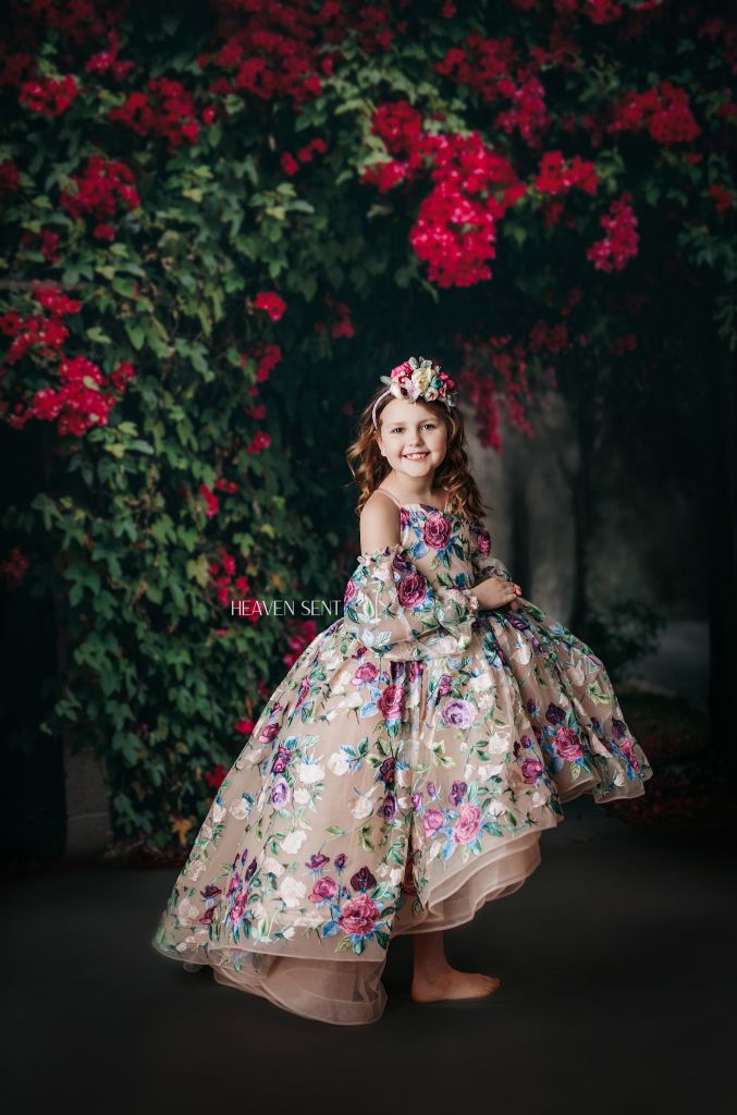 RETRIED RENTAL EUC "Scout" - High Low Gown + Detachable Sleeves ( 7 Year - Petite 9 Year)