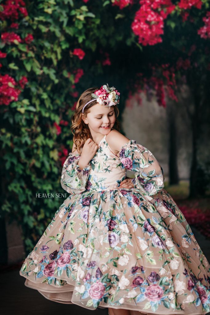 RETRIED RENTAL EUC "Scout" - High Low Gown + Detachable Sleeves ( 7 Year - Petite 9 Year)