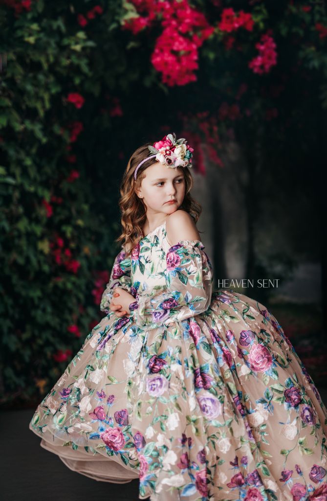 RETRIED RENTAL EUC "Scout" - High Low Gown + Detachable Sleeves ( 7 Year - Petite 9 Year)