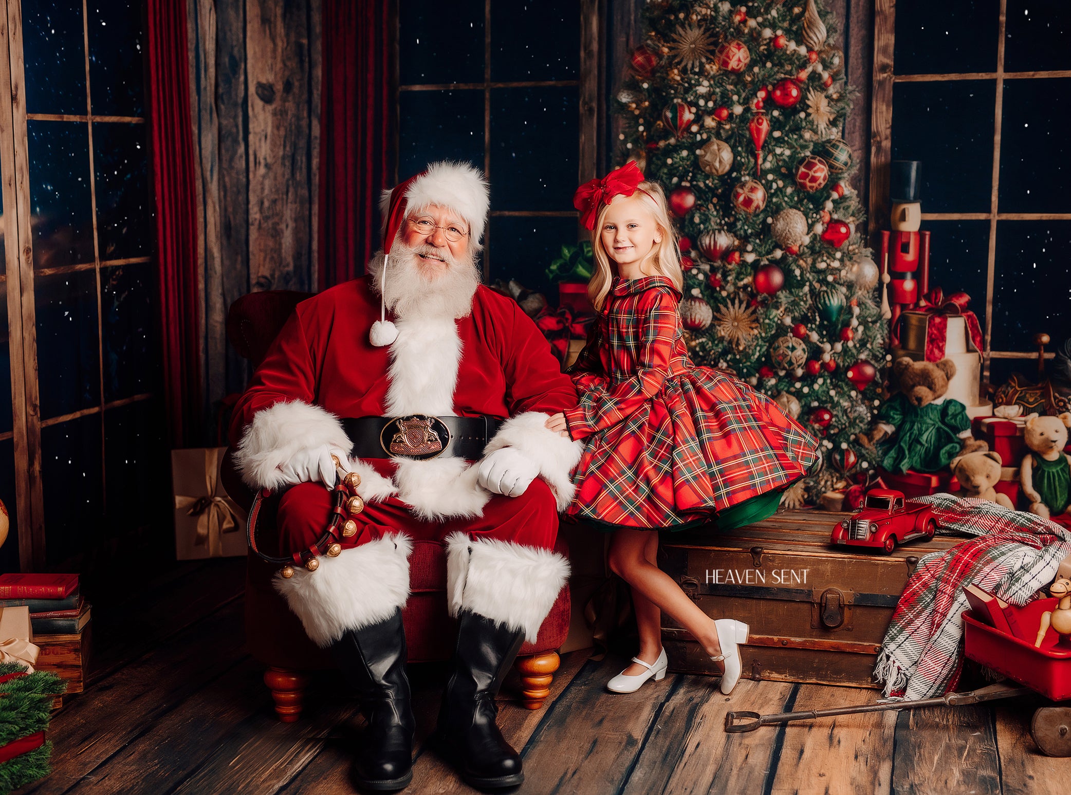 "Darling Plaid" Red Vintage Jacket Dress + Green Solid Petal Length Dress ( 5 Year - Petite 6 Year)