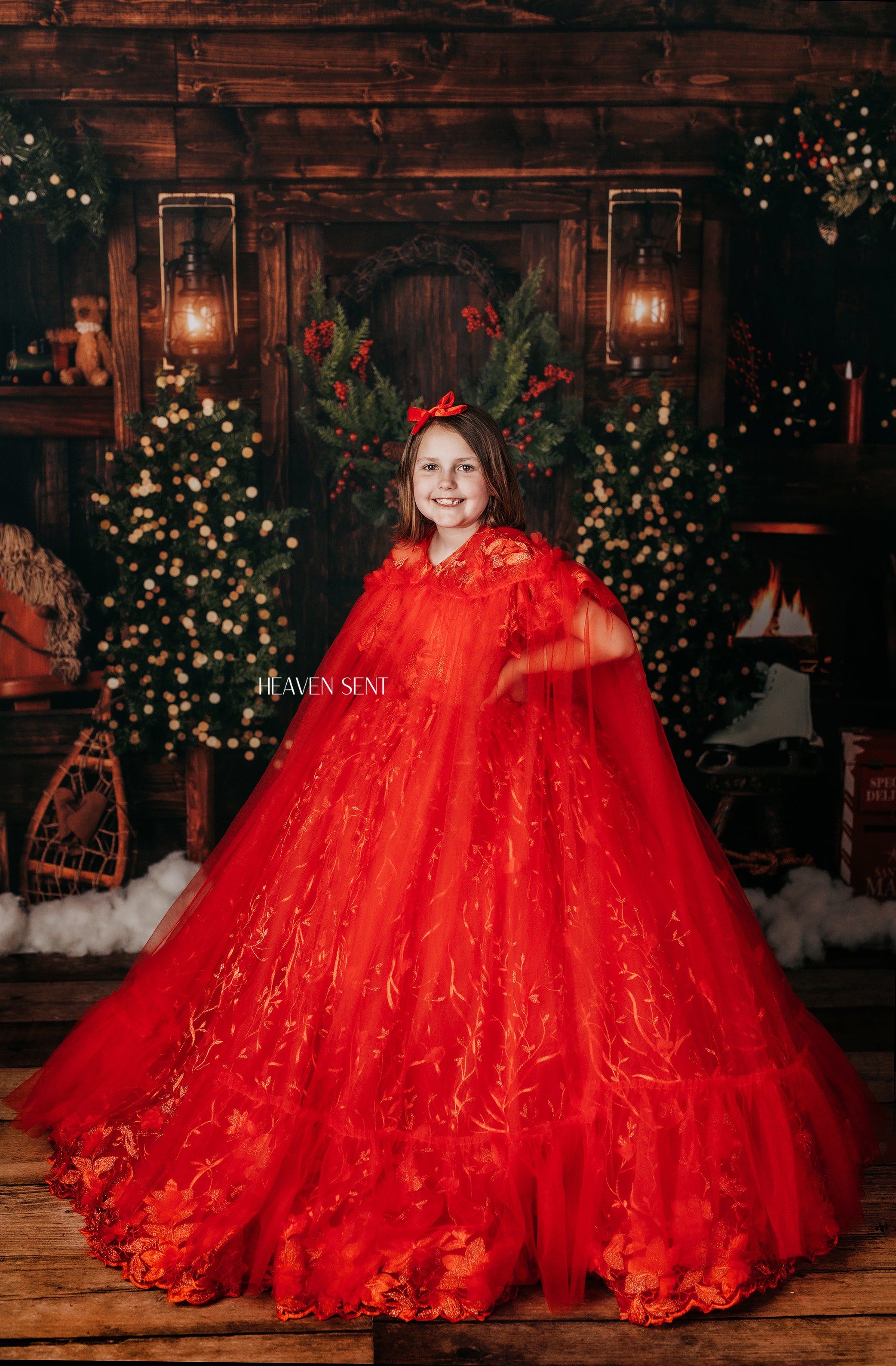 "Samantha" Rose - floor Length Dress with cape- ( 6 Year - Petite 7 Year possible 8)