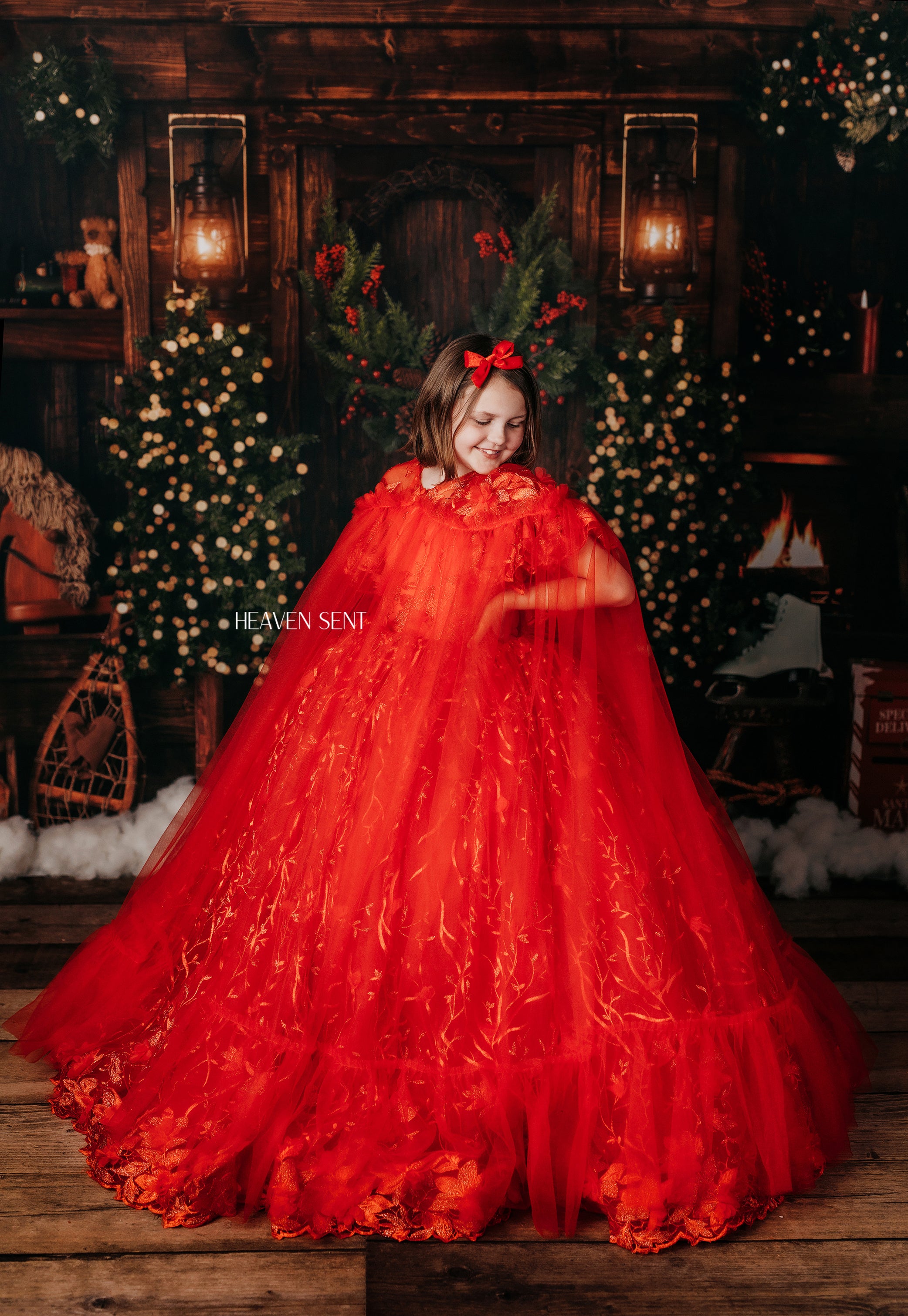 "Samantha" Rose - floor Length Dress with cape- ( 6 Year - Petite 7 Year possible 8)