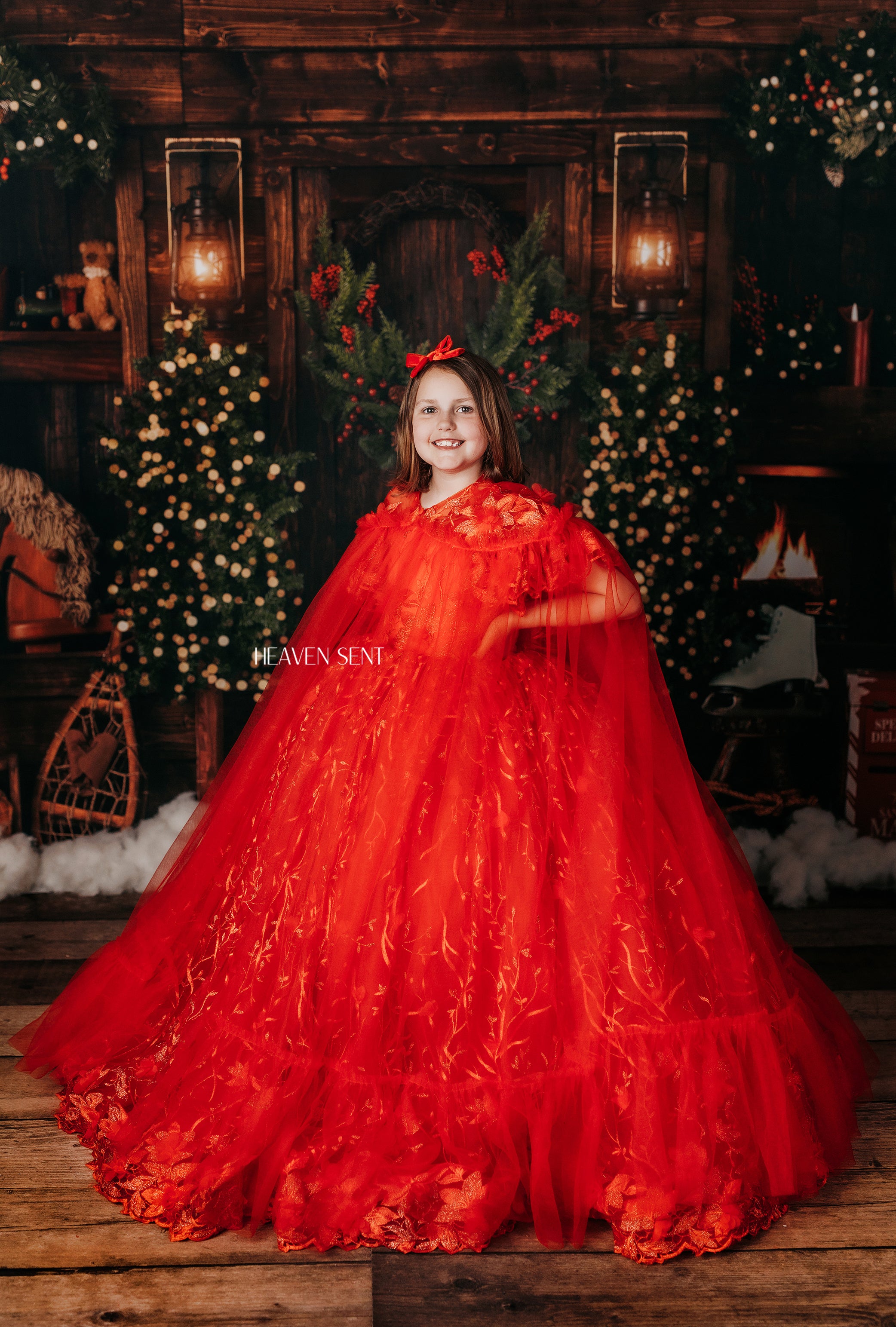"Samantha" Rose - floor Length Dress with cape- ( 6 Year - Petite 7 Year possible 8)