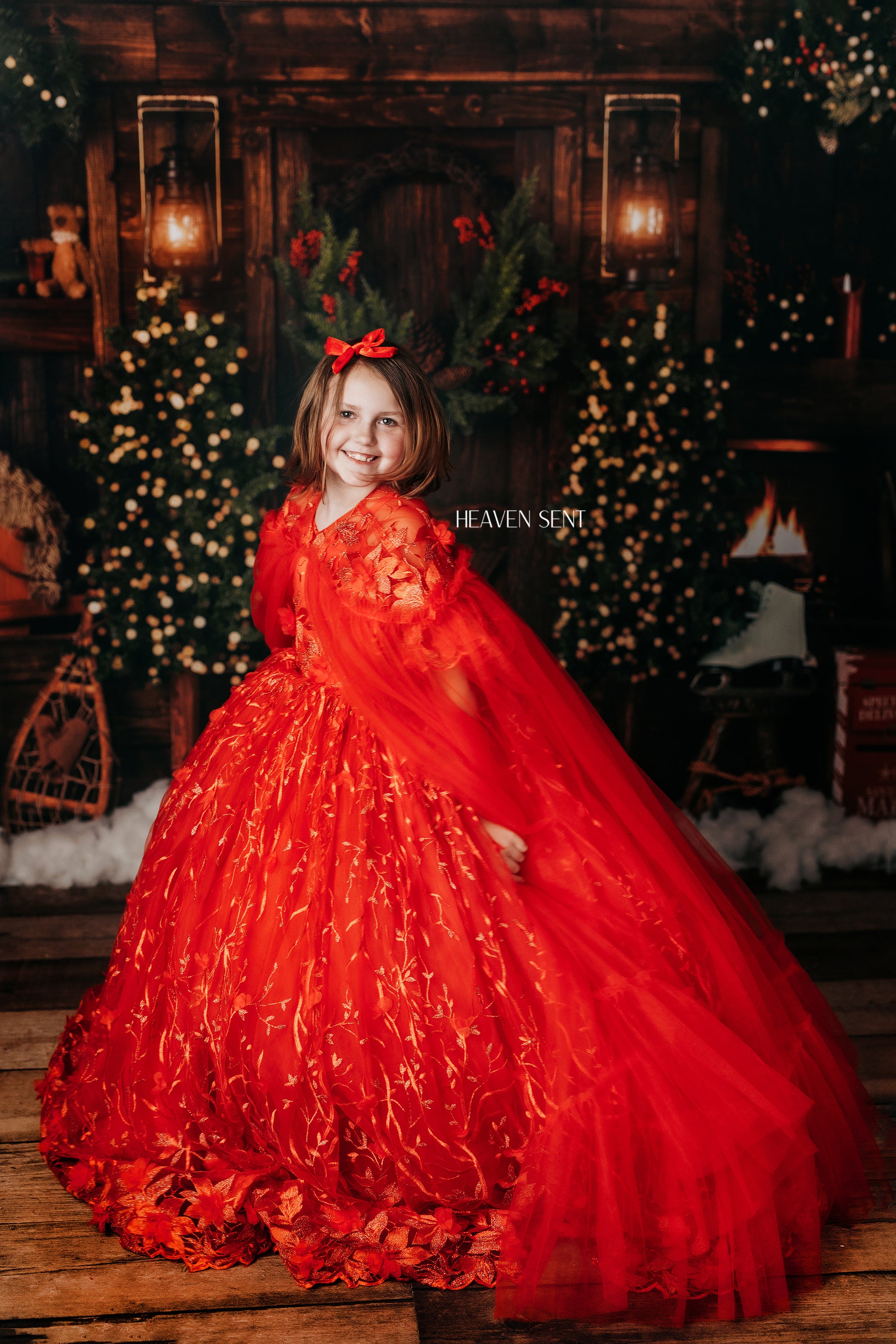 "Samantha" Rose - floor Length Dress with cape- ( 6 Year - Petite 7 Year possible 8)