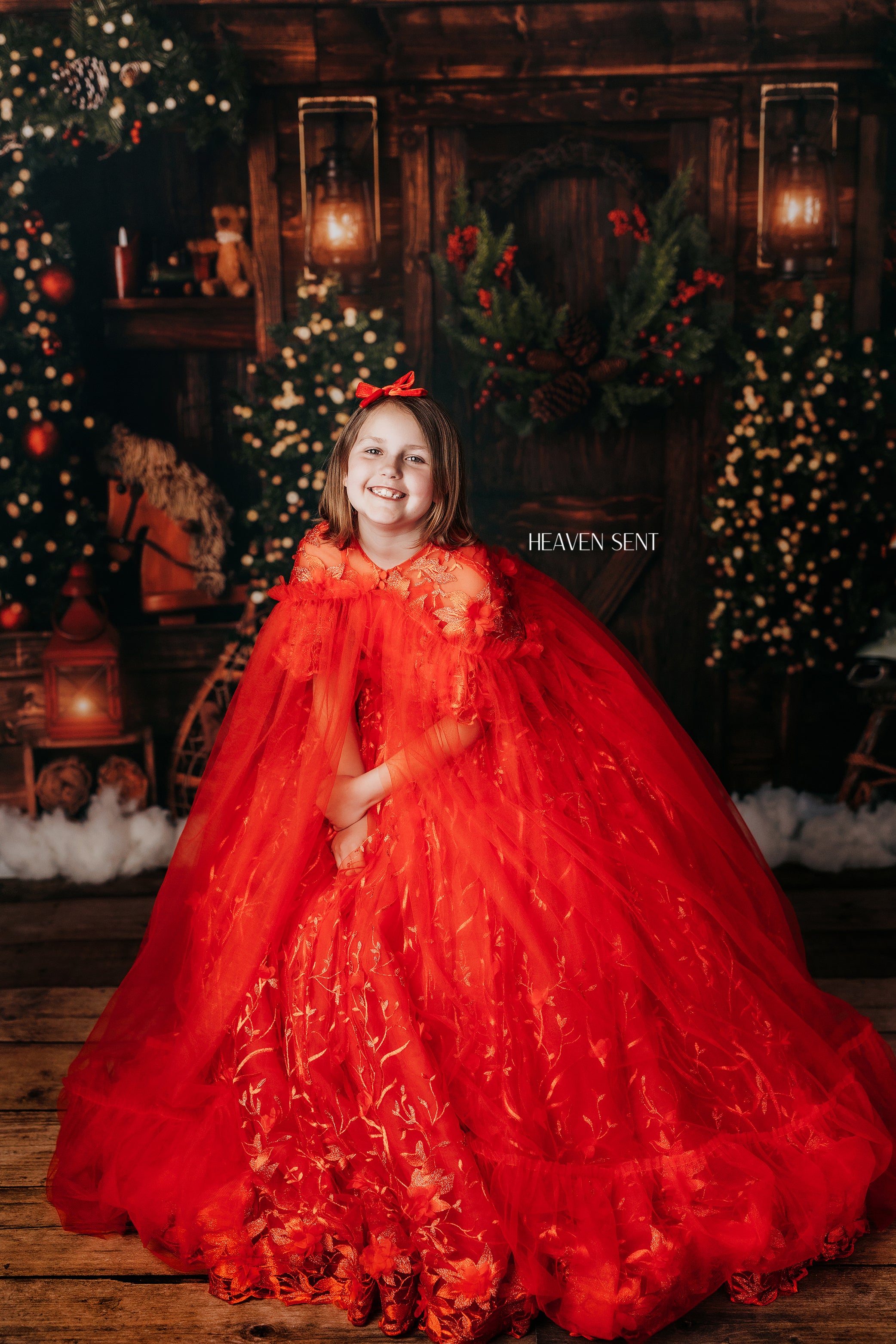 "Samantha" Rose - floor Length Dress with cape- ( 6 Year - Petite 7 Year possible 8)