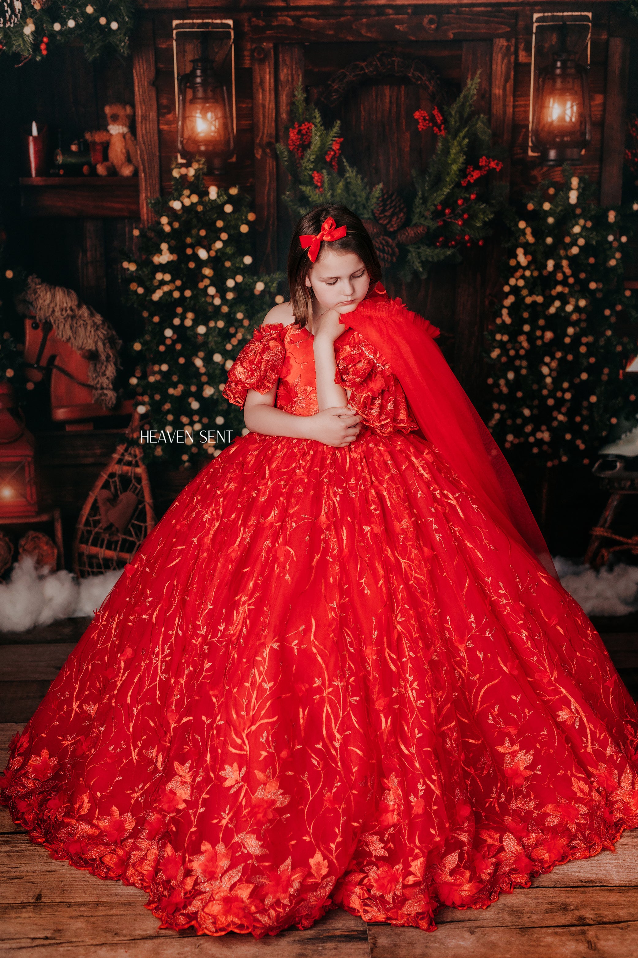 "Samantha" Rose - floor Length Dress with cape- ( 6 Year - Petite 7 Year possible 8)