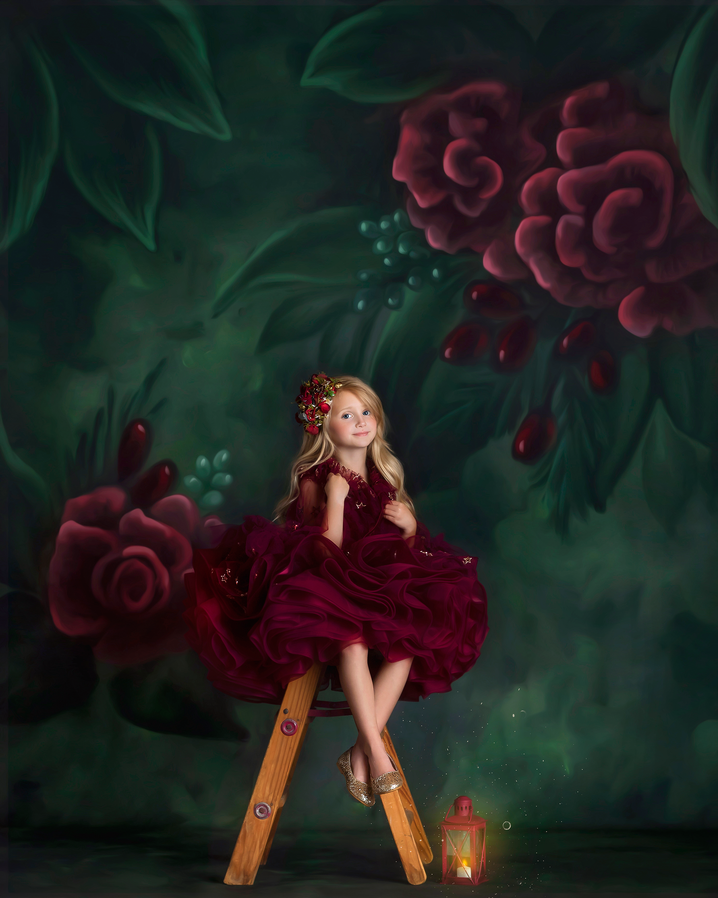 Front view of the Starlet Burgundy Dress with matching cape displayed on a mannequin.