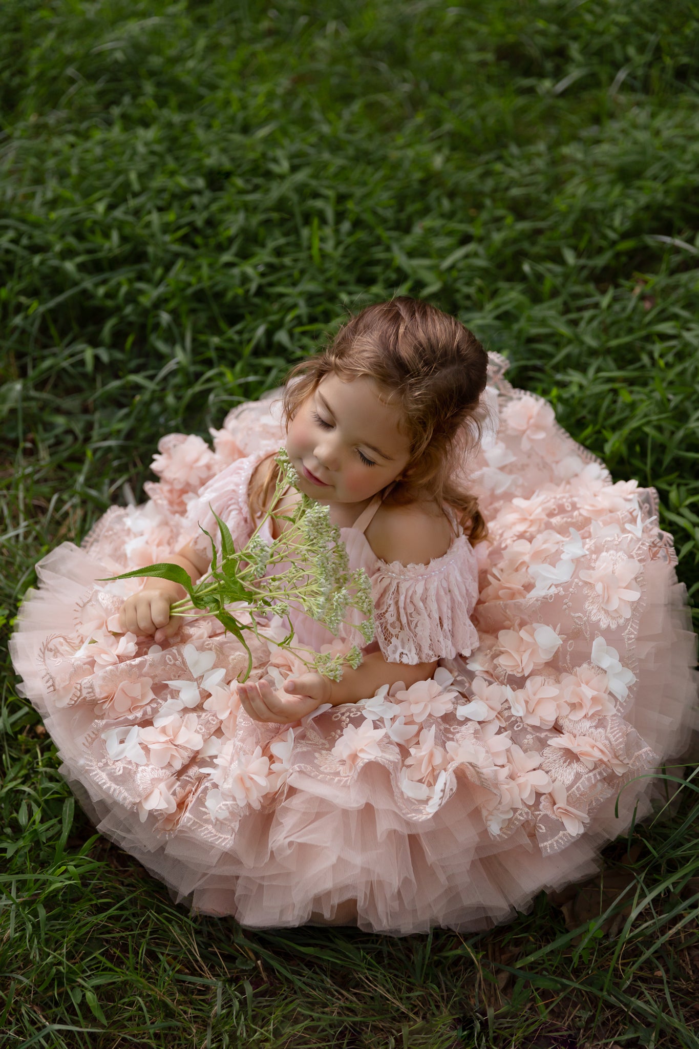 Charlee ballerina length gown- shades of peach (3 year- petite 4 year)