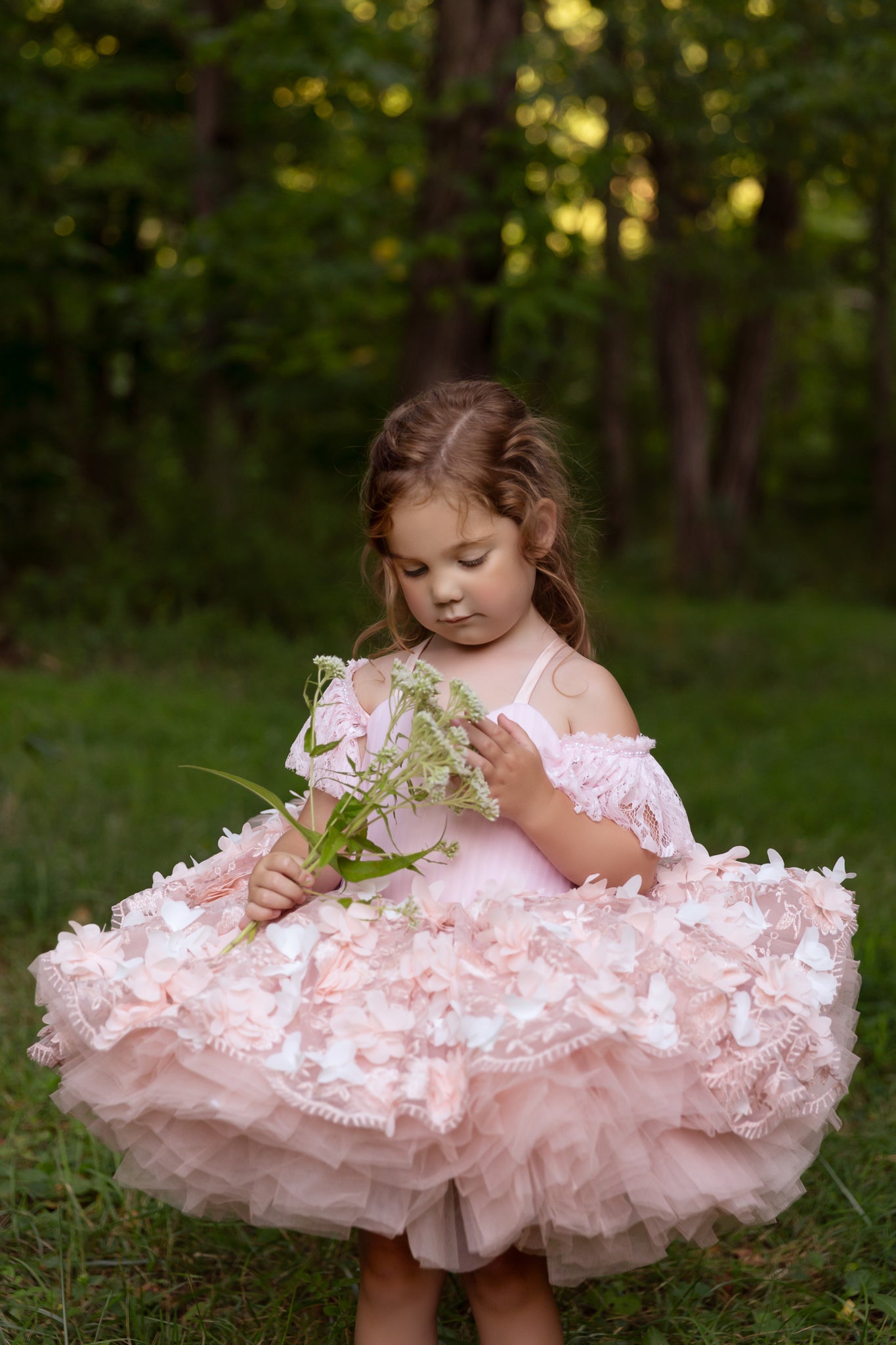 Charlee ballerina length gown- shades of peach (3 year- petite 4 year)