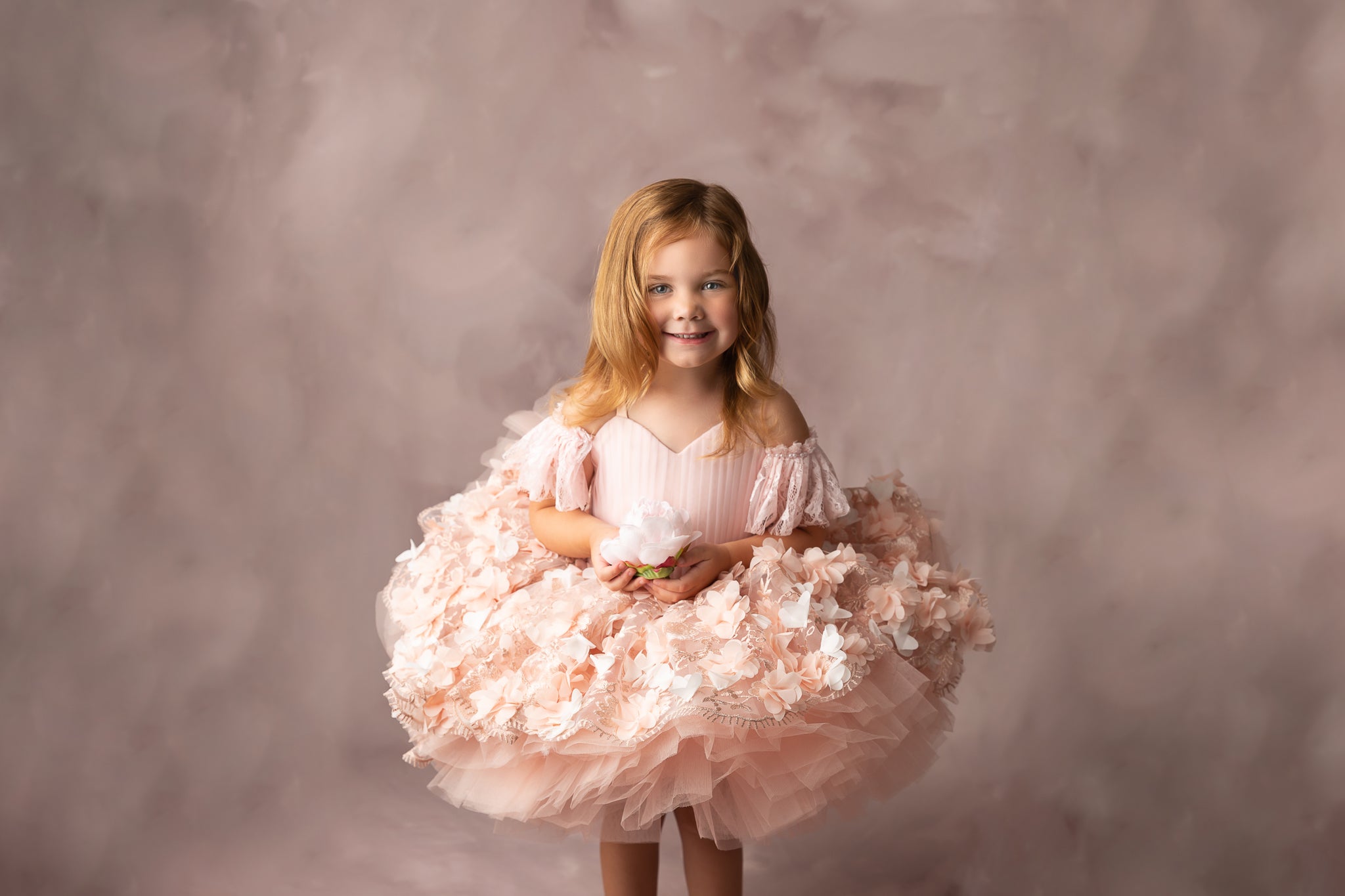 Charlee ballerina length gown- shades of peach (3 year- petite 4 year)