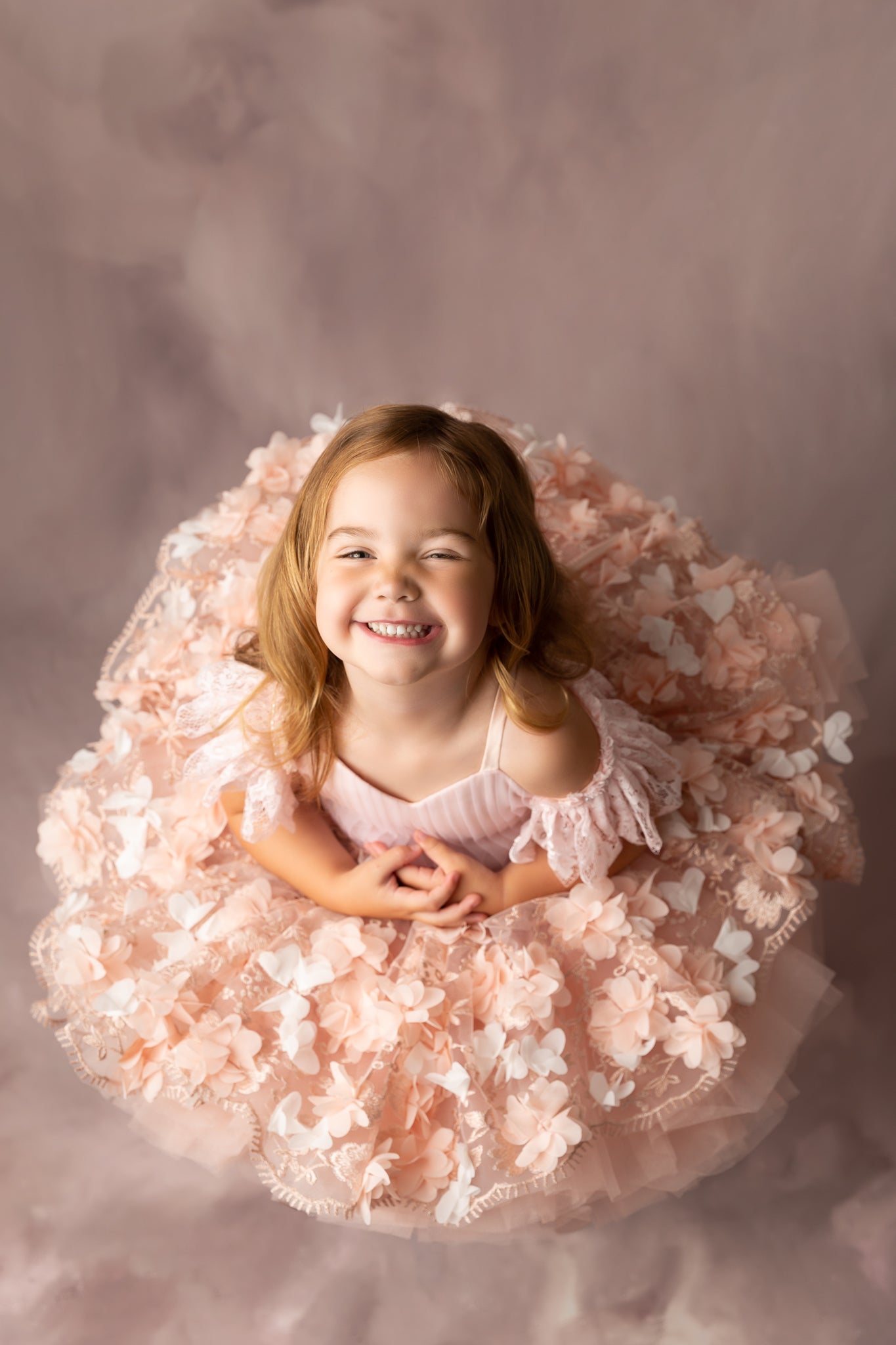 Charlee ballerina length gown- shades of peach (3 year- petite 4 year)