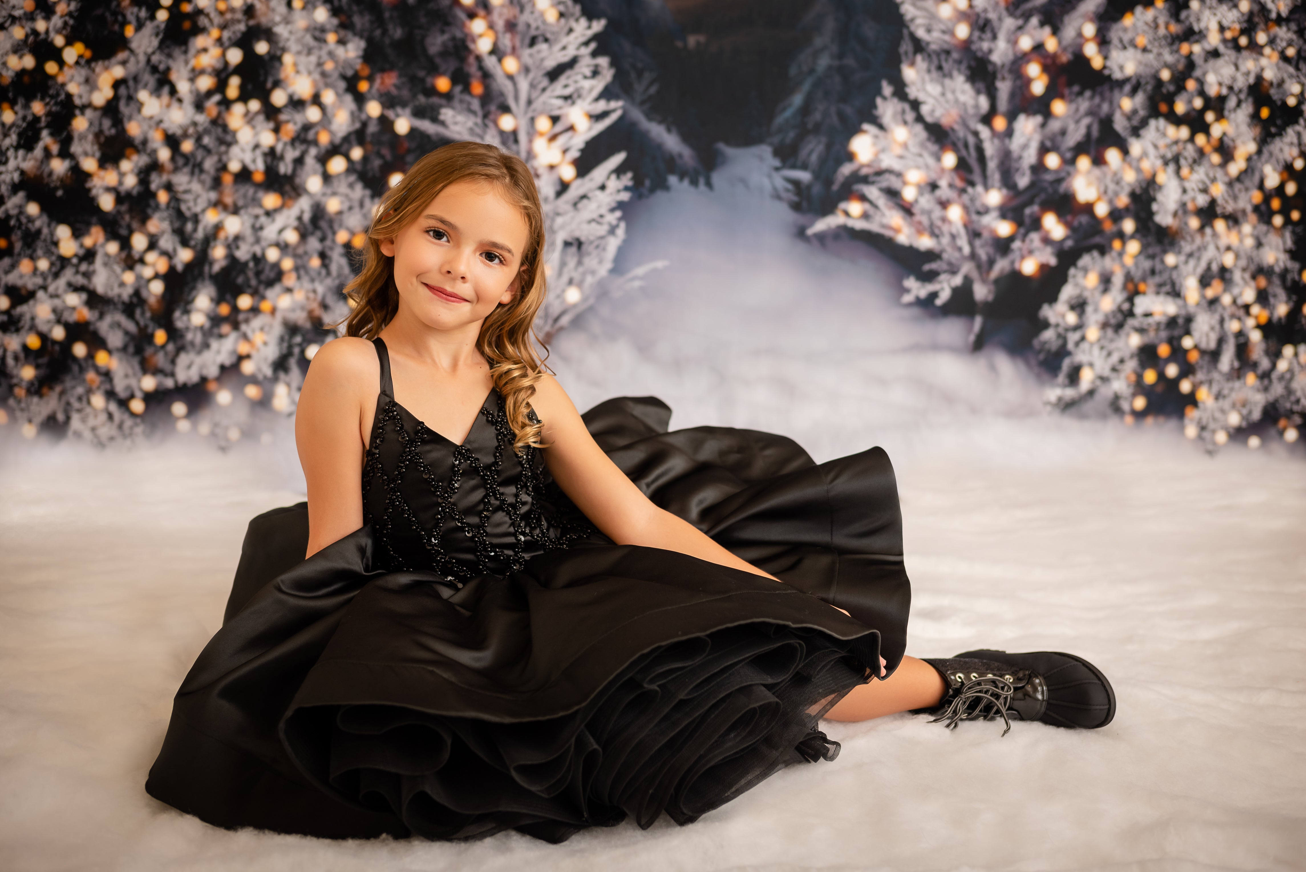 "Darling Plaid" Black Vintage Jacket + Black Beaded Solid Petal Length Dress ( 5 Year - Petite 6 Year)