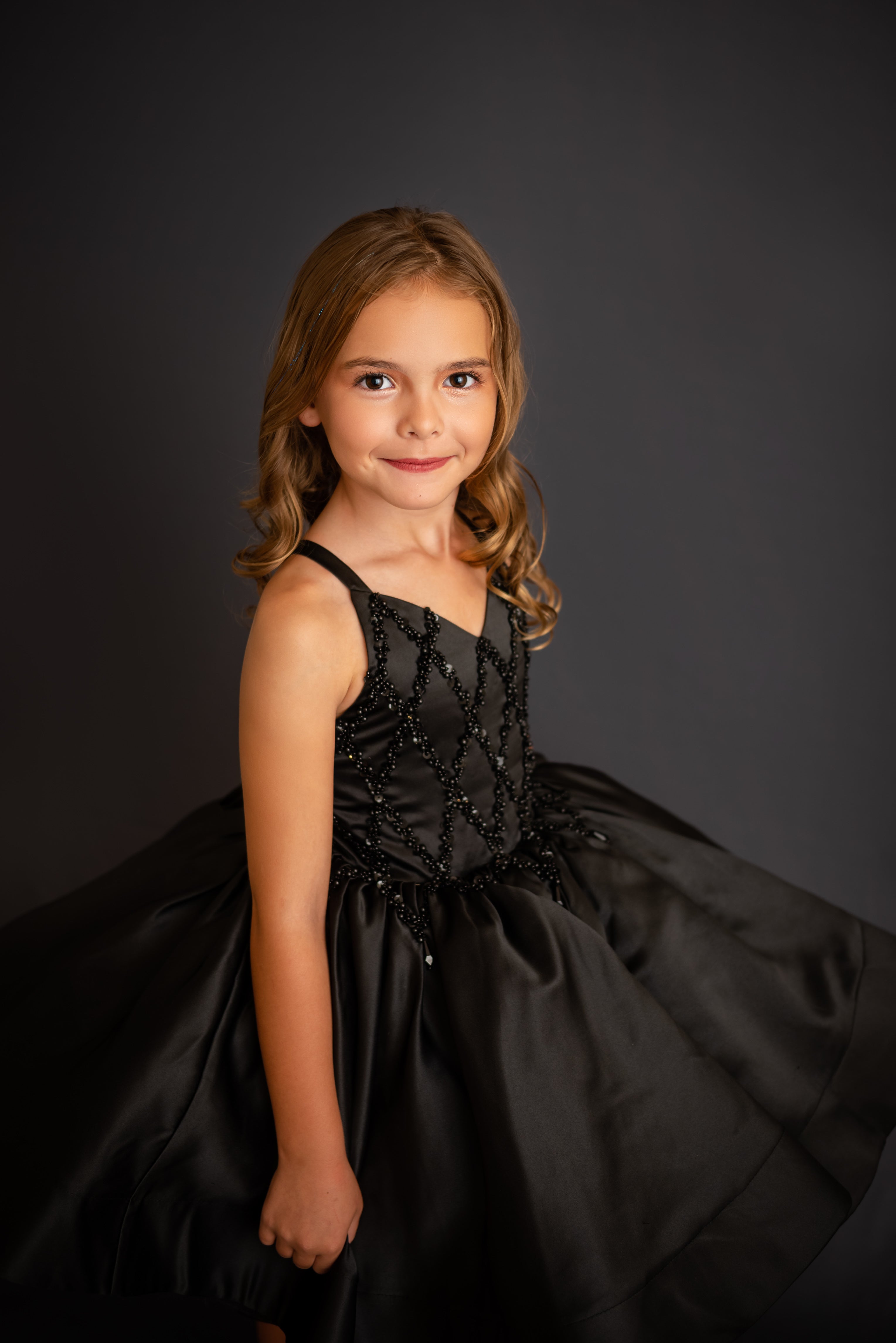 "Darling Plaid" Black Vintage Jacket + Black Beaded Solid Petal Length Dress ( 5 Year - Petite 6 Year)