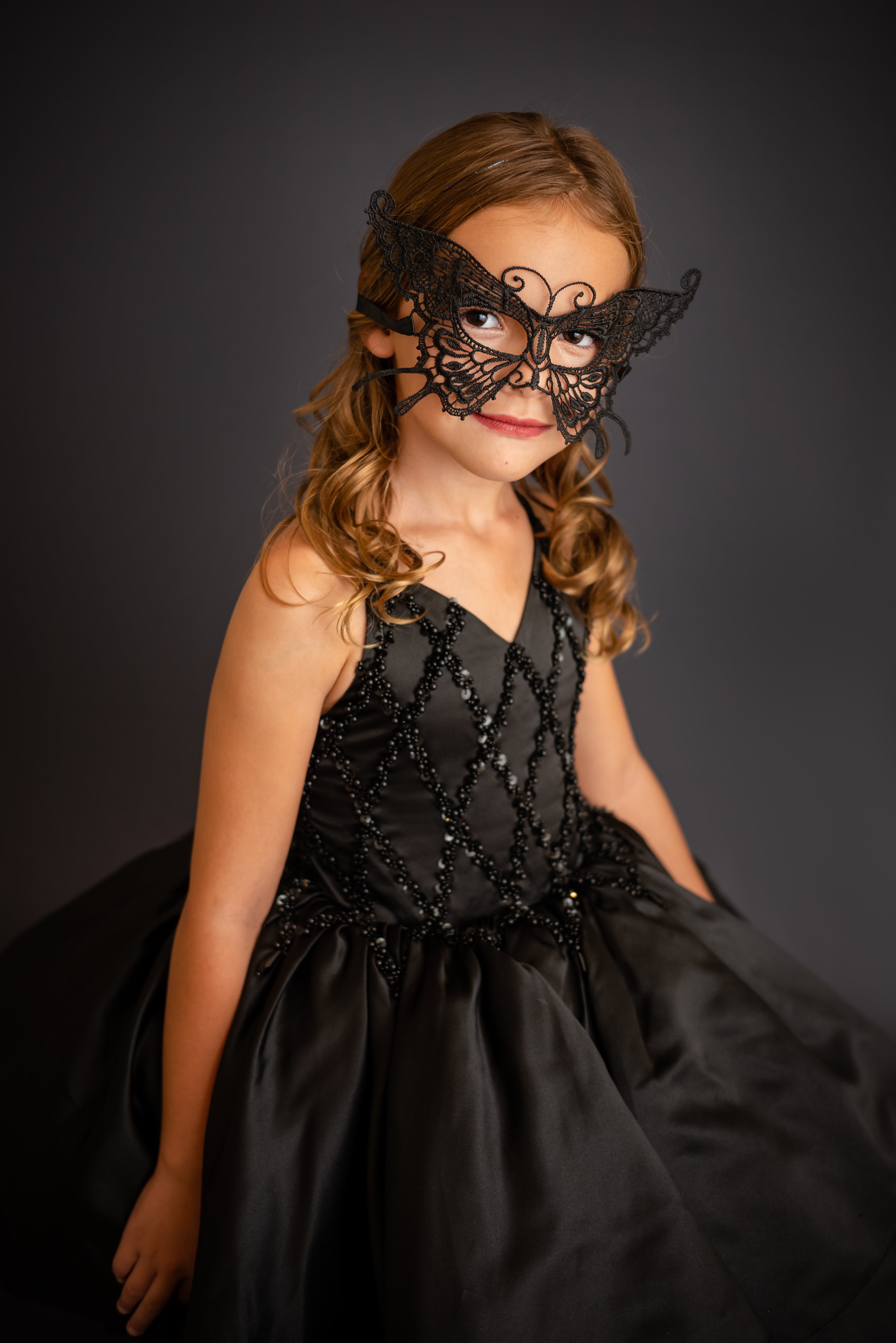"Darling Plaid" Black Vintage Jacket + Black Beaded Solid Petal Length Dress ( 5 Year - Petite 6 Year)