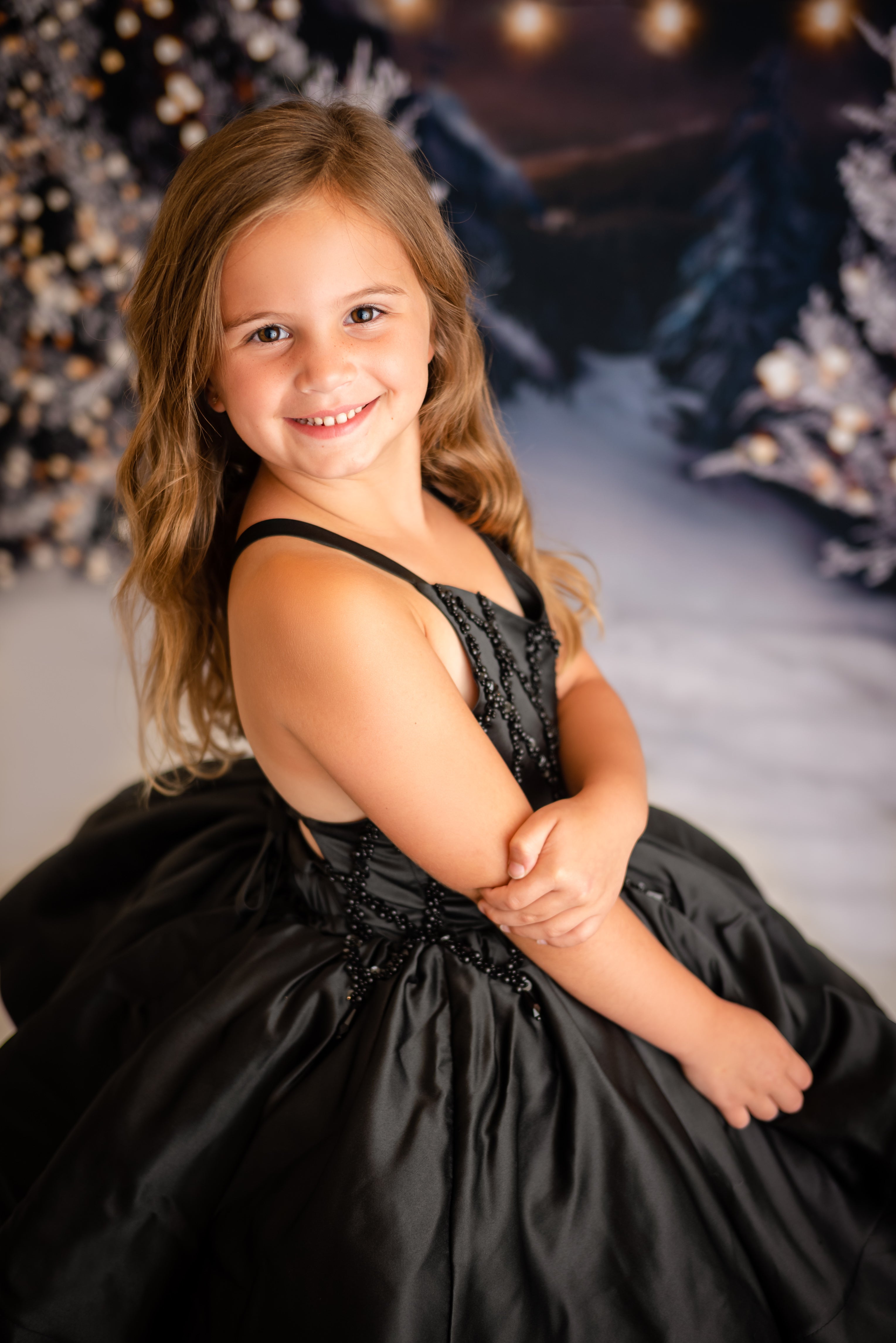 "Darling Plaid" Black Vintage Jacket + Black Beaded Solid Petal Length Dress ( 5 Year - Petite 6 Year)