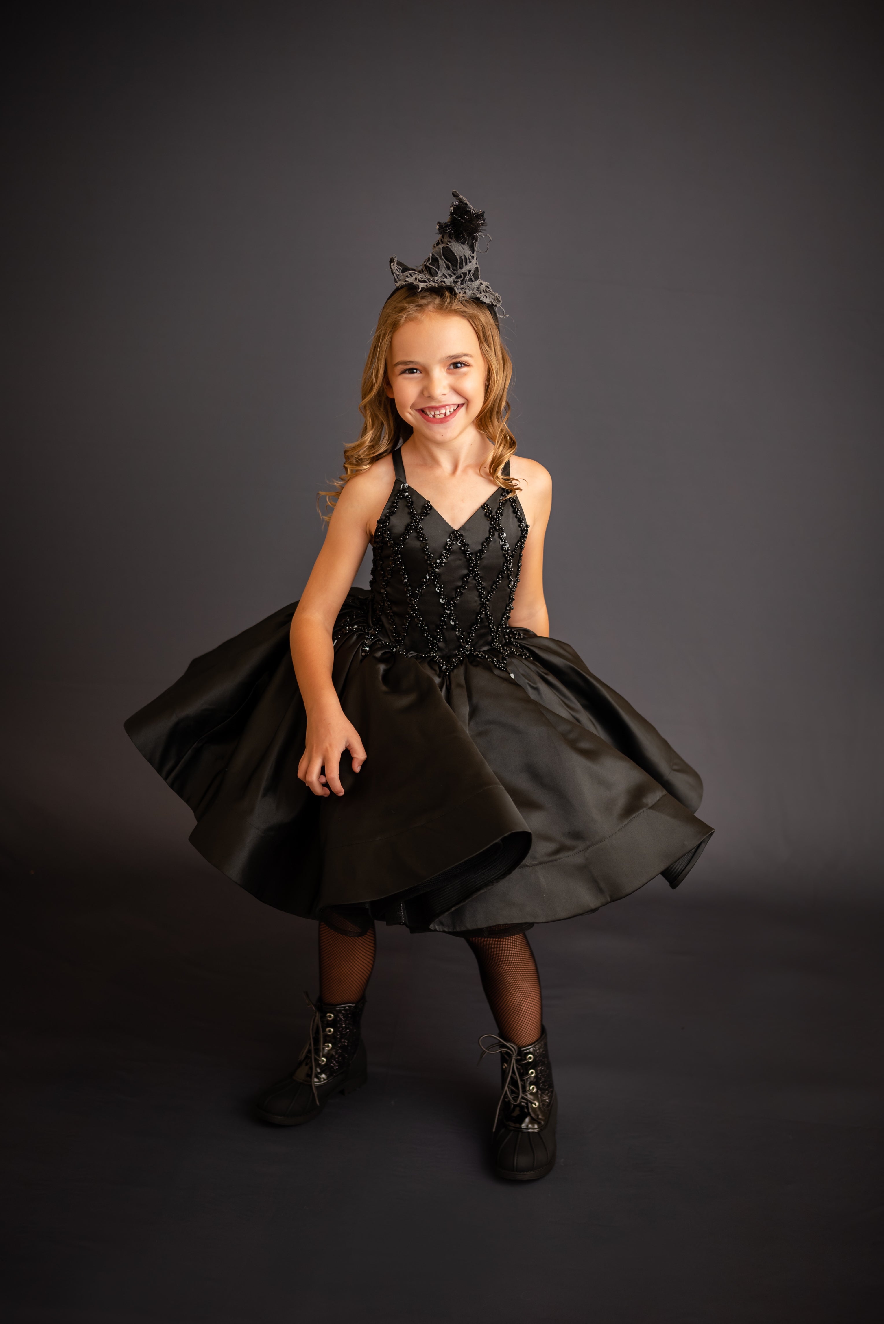 "Darling Plaid" Black Vintage Jacket + Black Beaded Solid Petal Length Dress ( 5 Year - Petite 6 Year)