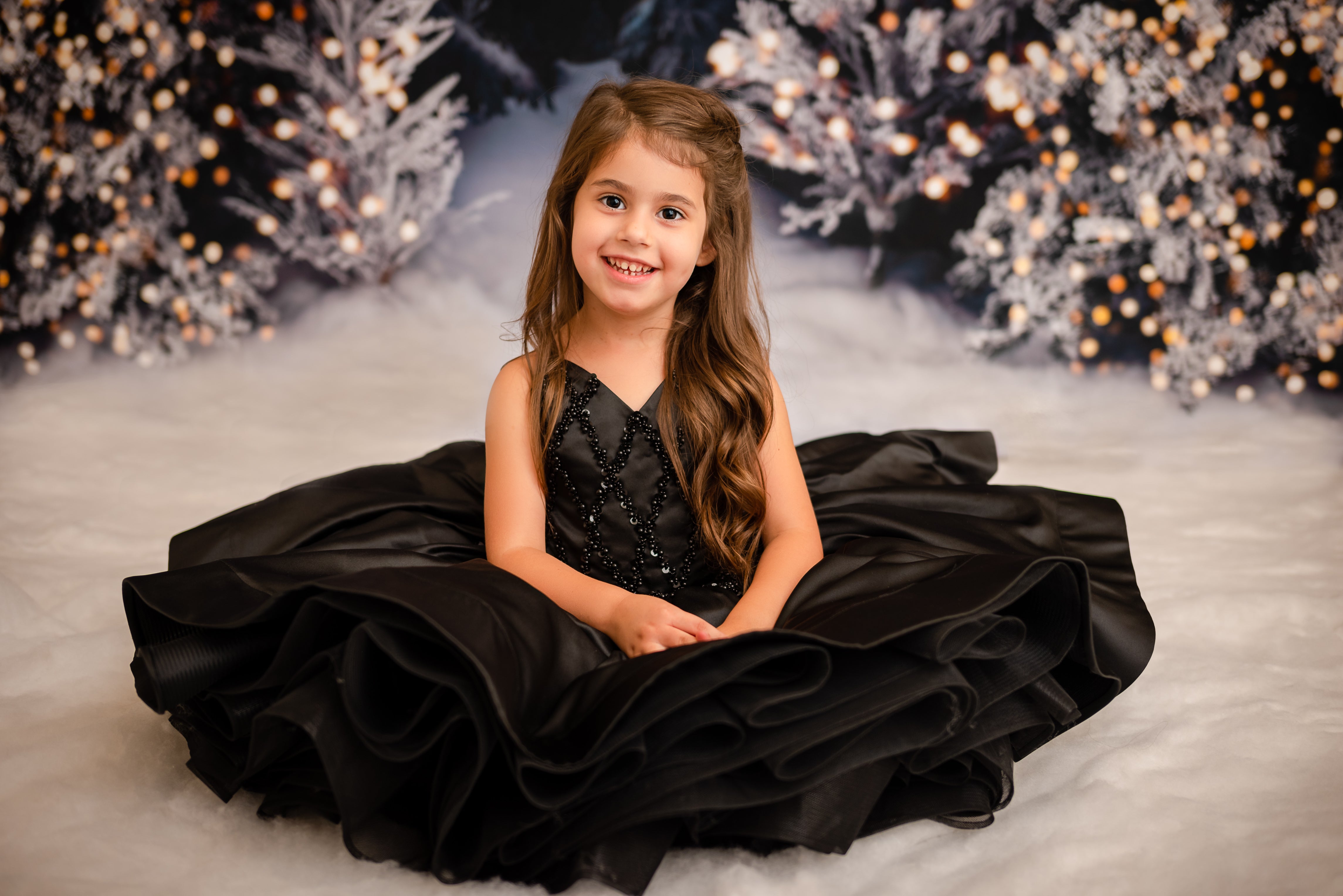 "Darling Plaid" Black Vintage Jacket + Black Beaded Solid Petal Length Dress ( 5 Year - Petite 6 Year)