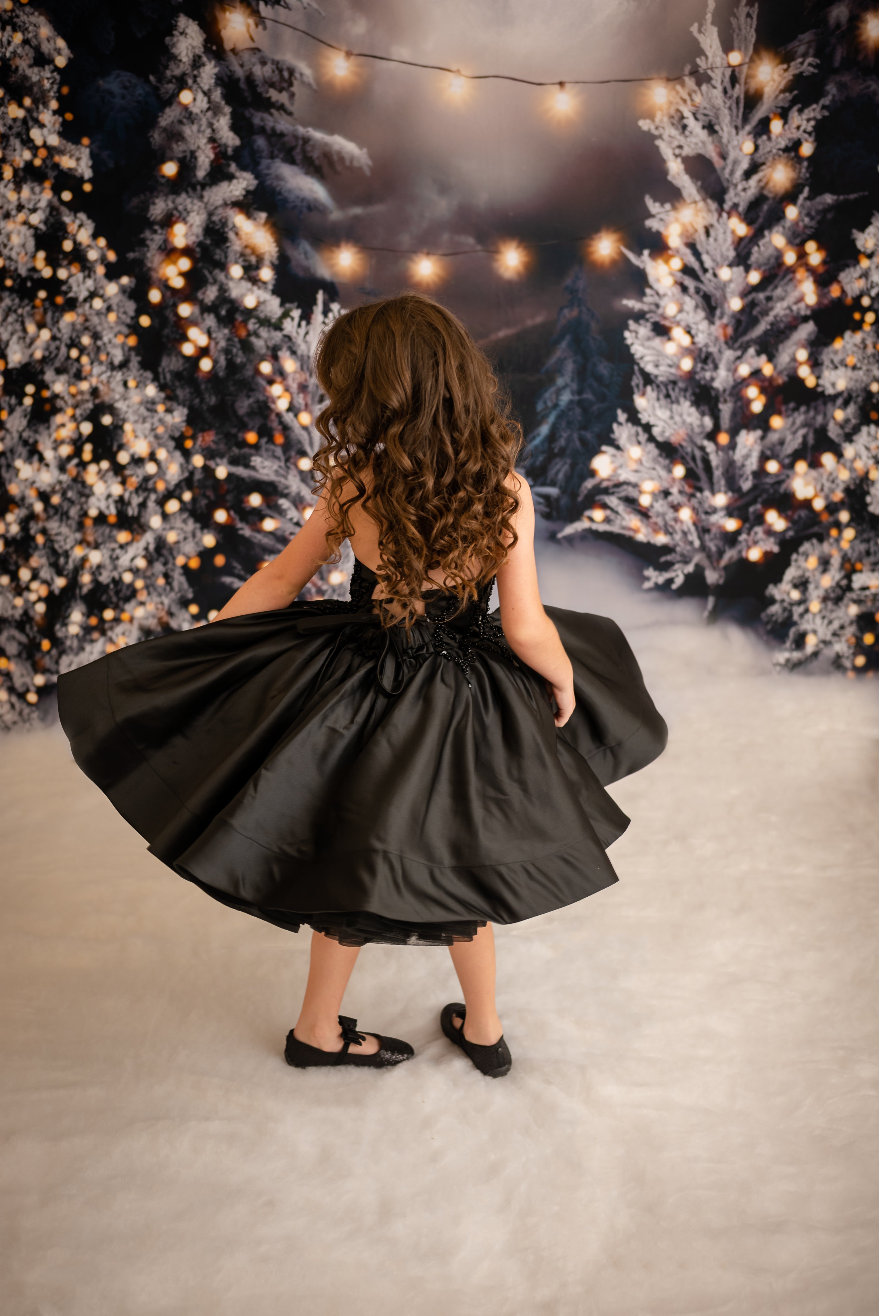 "Darling Plaid" Black Vintage Jacket + Black Beaded Solid Petal Length Dress ( 5 Year - Petite 6 Year)