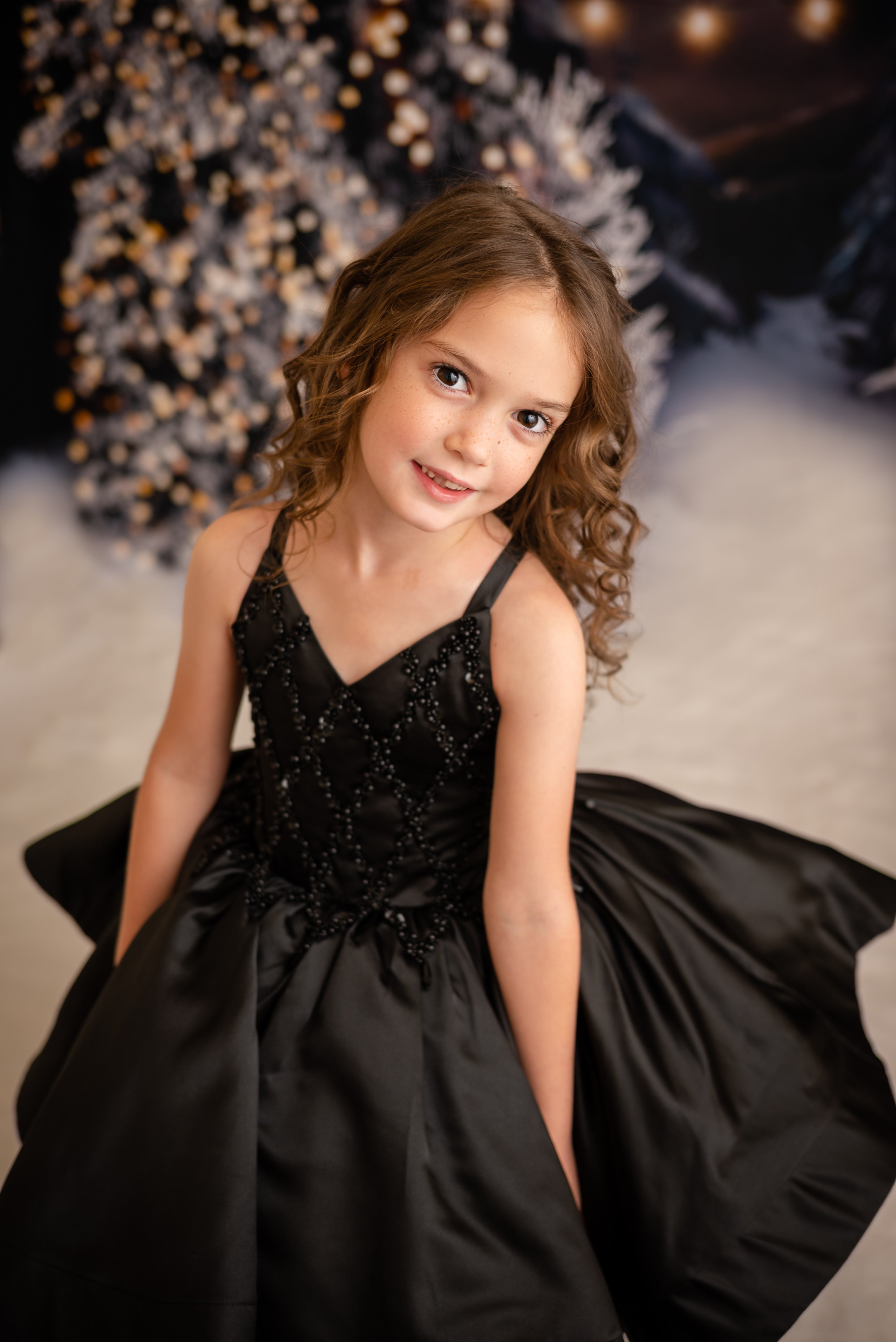 "Darling Plaid" Black Vintage Jacket + Black Beaded Solid Petal Length Dress ( 5 Year - Petite 6 Year)