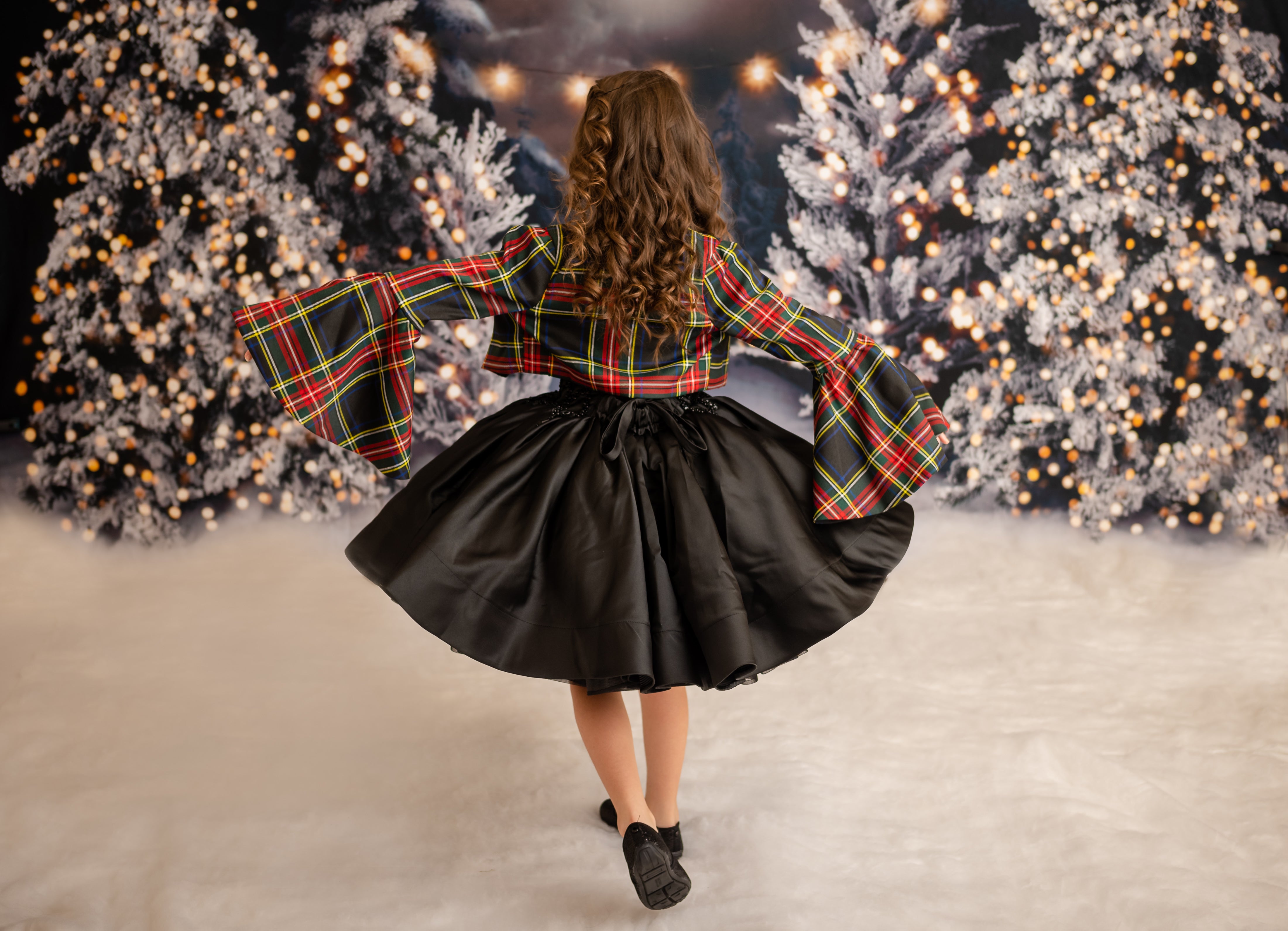 "Darling Plaid" Black Vintage Jacket + Black Beaded Solid Petal Length Dress ( 5 Year - Petite 6 Year)