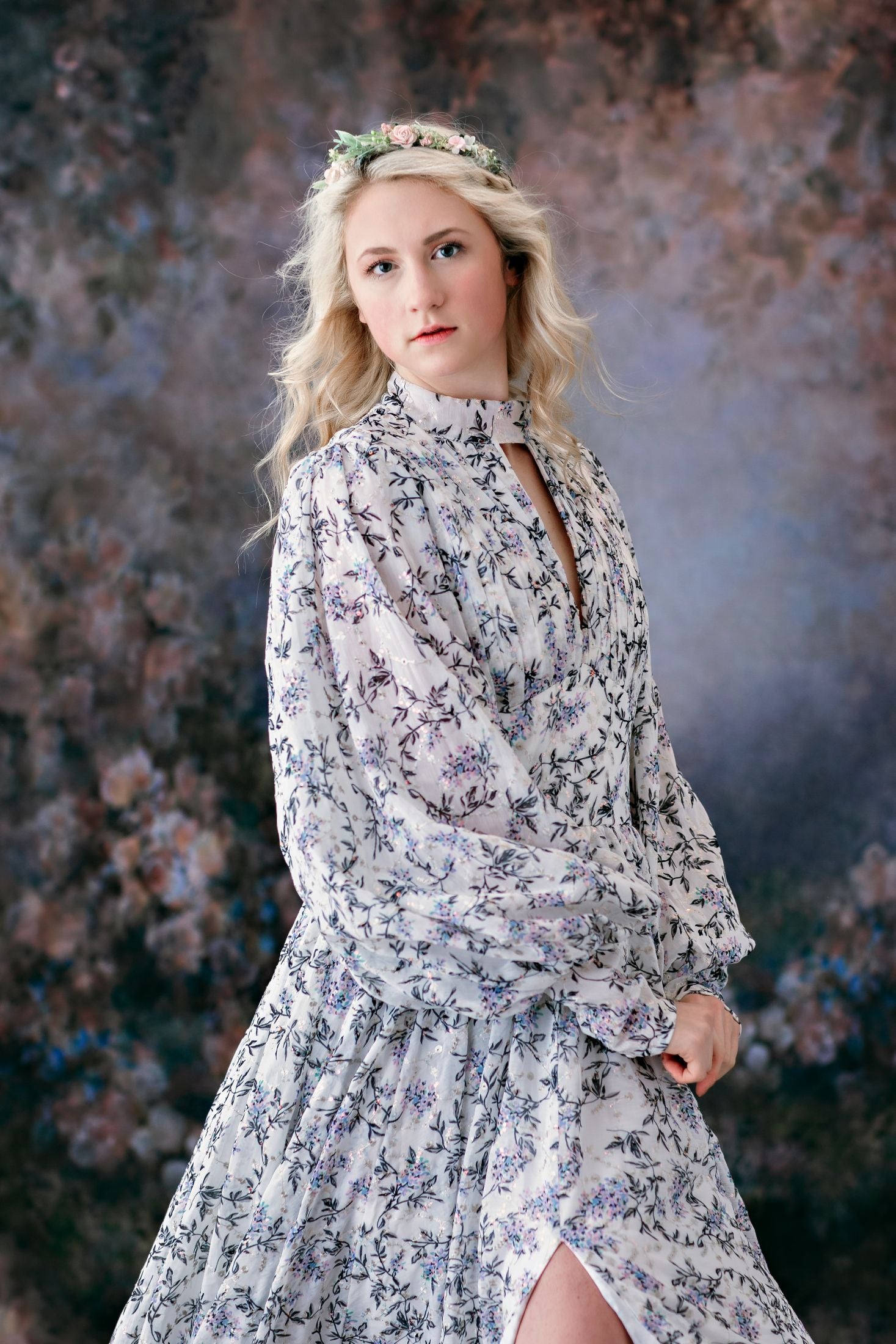 retired rental EUC Ashley -Beautiful chiffon floral gown - (TEEN-ADULT)