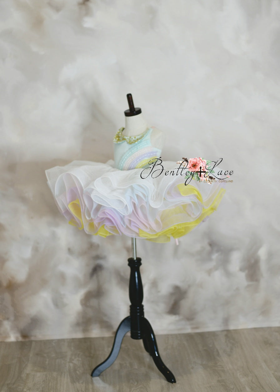 Euc retired rental Petal "Rainbow Dreaming in Pastel" Petal Length Dress (4 Year-Petite 5 Year)