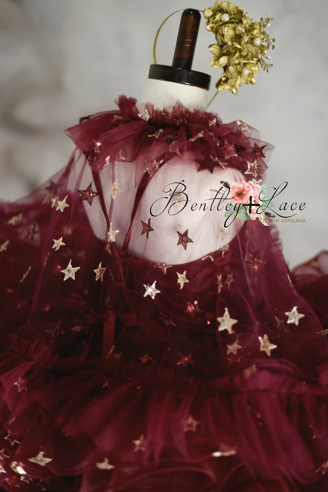 "Starlet" burgundy dress+cape -Petal Length Dress ( 5 Year - Petite 6 Year)