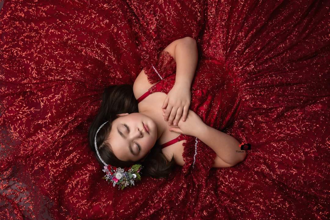 "Ruby Shimmer" -Floor Long - Editorial Dress, Couture Gown, Special Occasion Dress