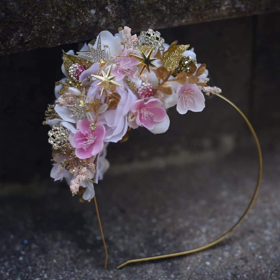 Pink and gold floral star headband